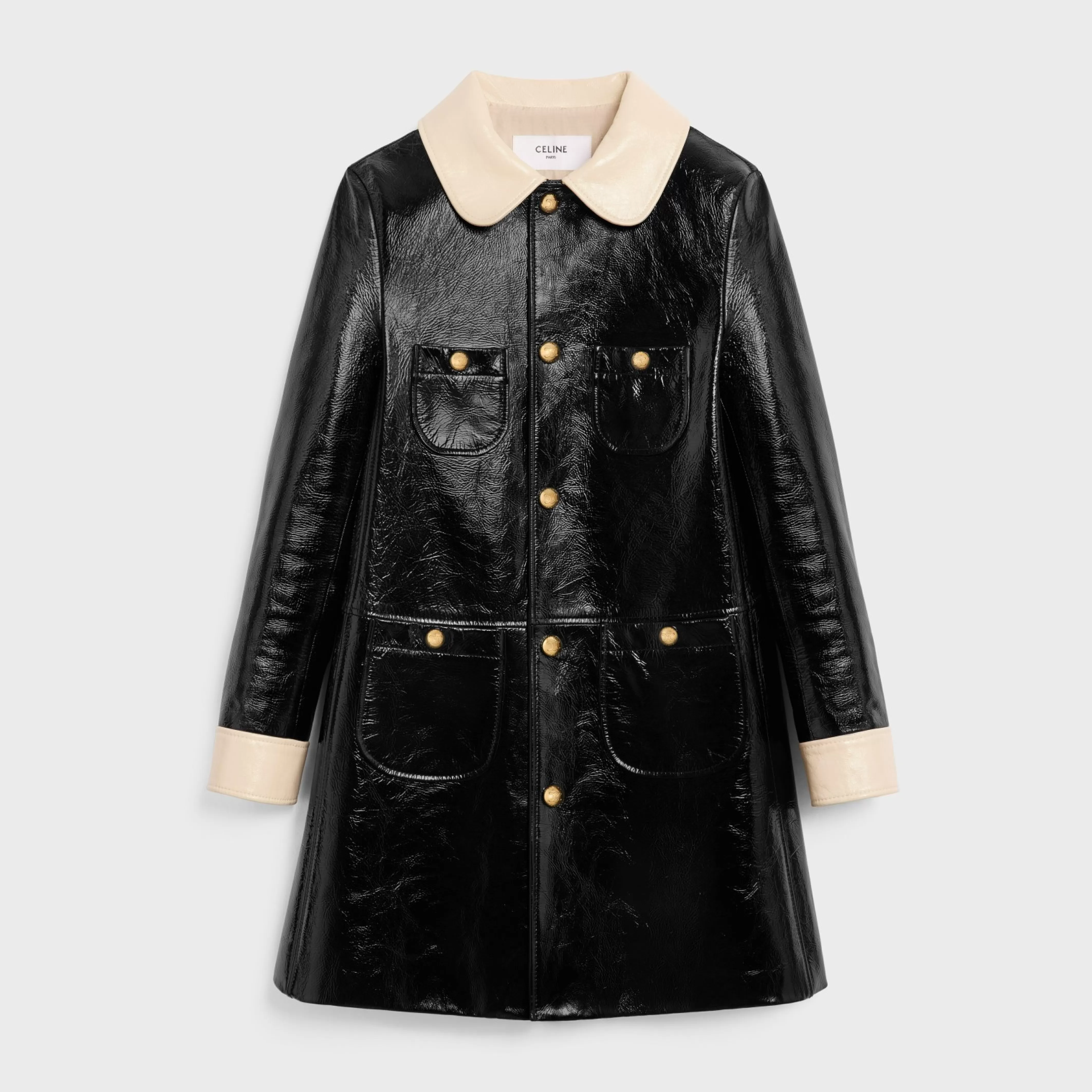 babydoll coat in patent lambskin leather^CELINE Discount