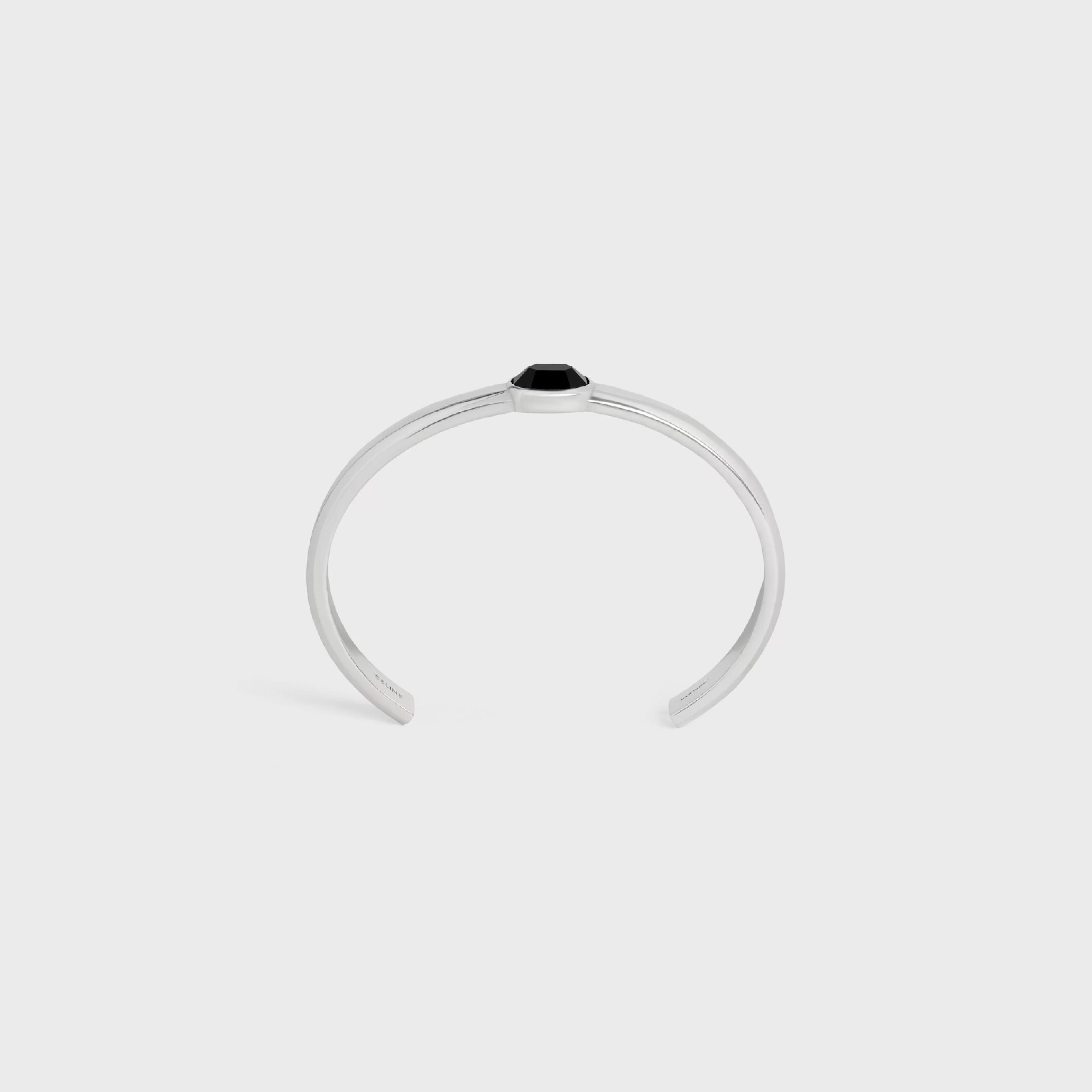 Bevelled Cuff in Onyx and Sterling Silver with Rhodium finish^CELINE Outlet