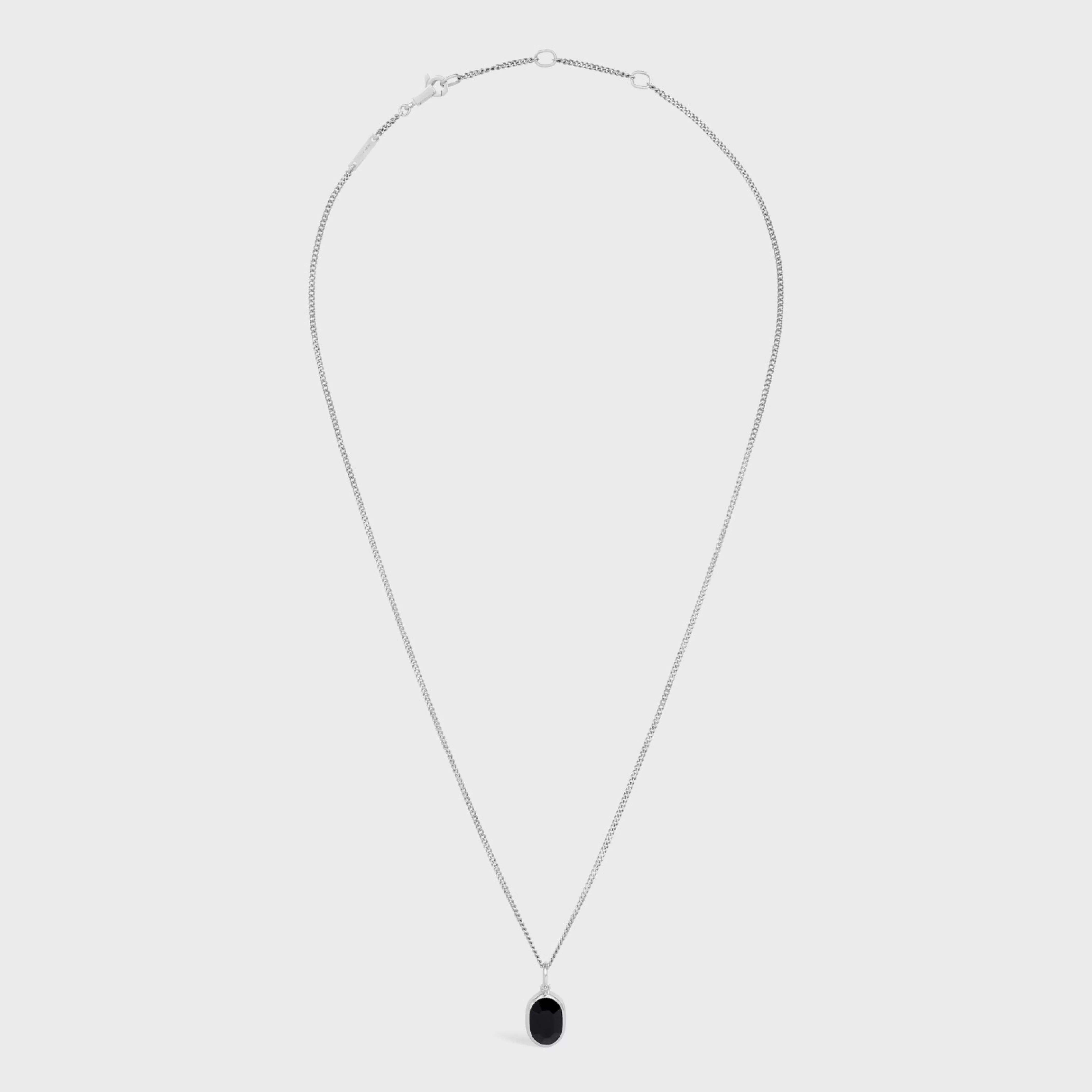 Bevelled Necklace in Onyx and Sterling Silver with Rhodium finish^CELINE Hot