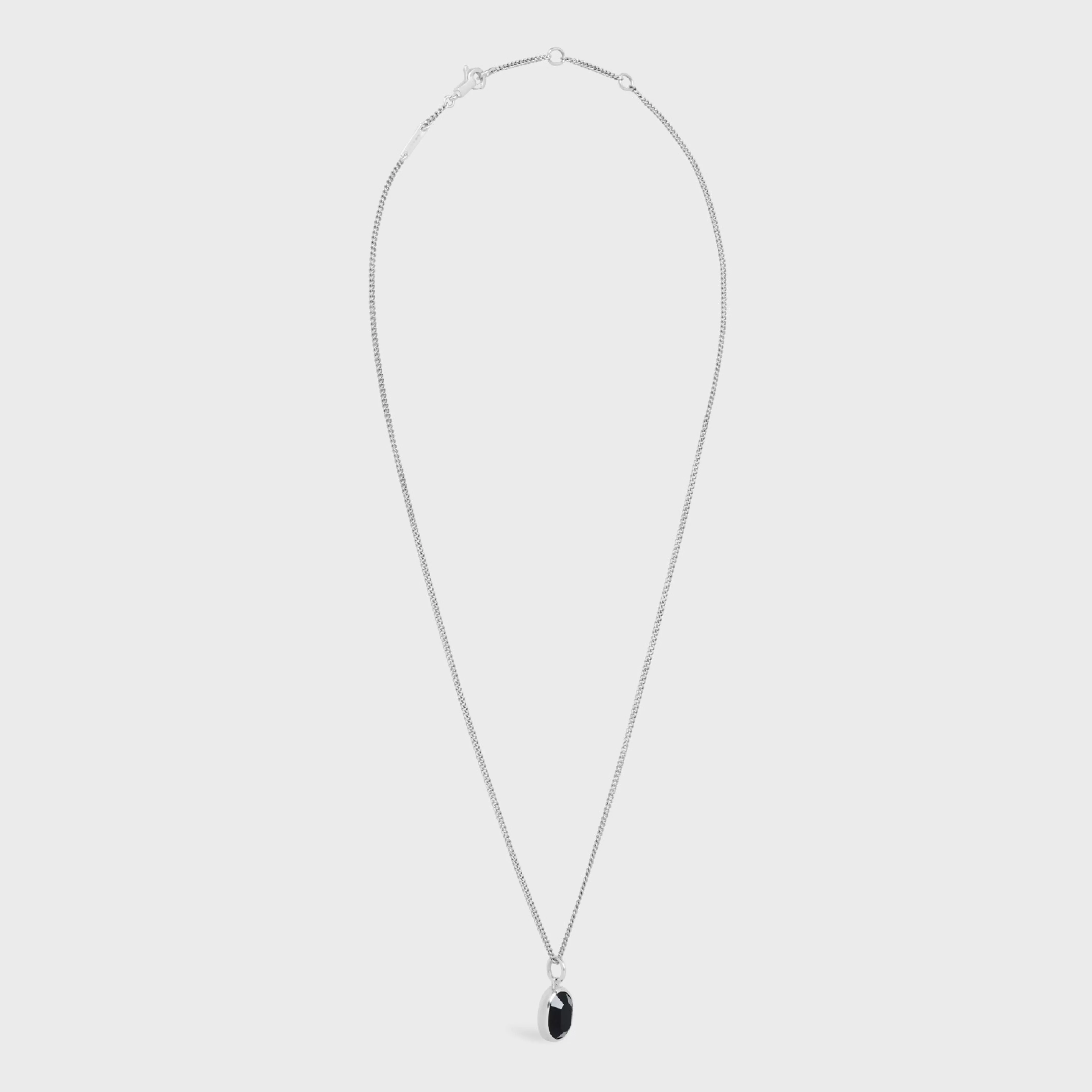 Bevelled Necklace in Onyx and Sterling Silver with Rhodium finish^CELINE Hot
