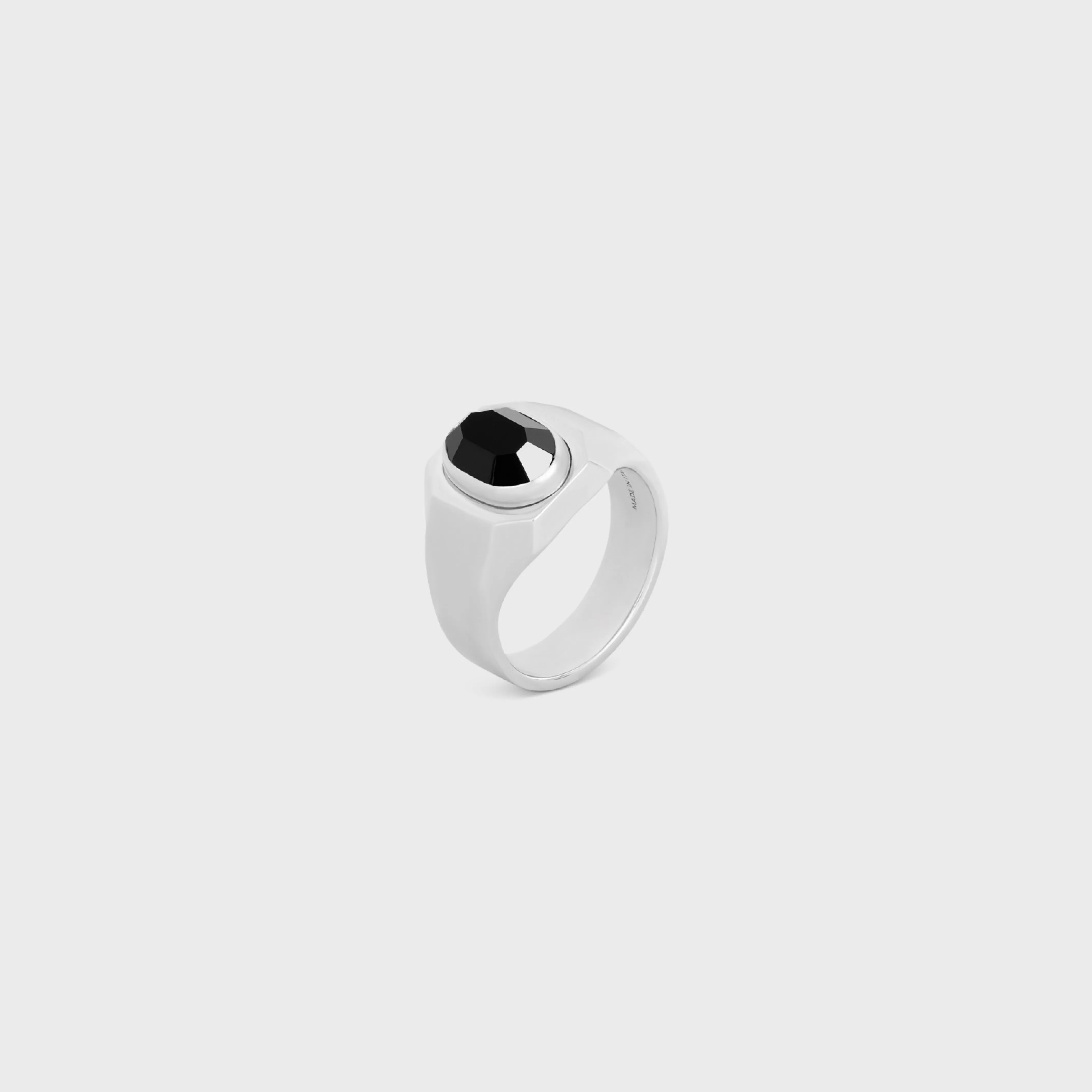Bevelled Signet Ring in Onyx and Sterling Silver with Rhodium finish^CELINE Clearance