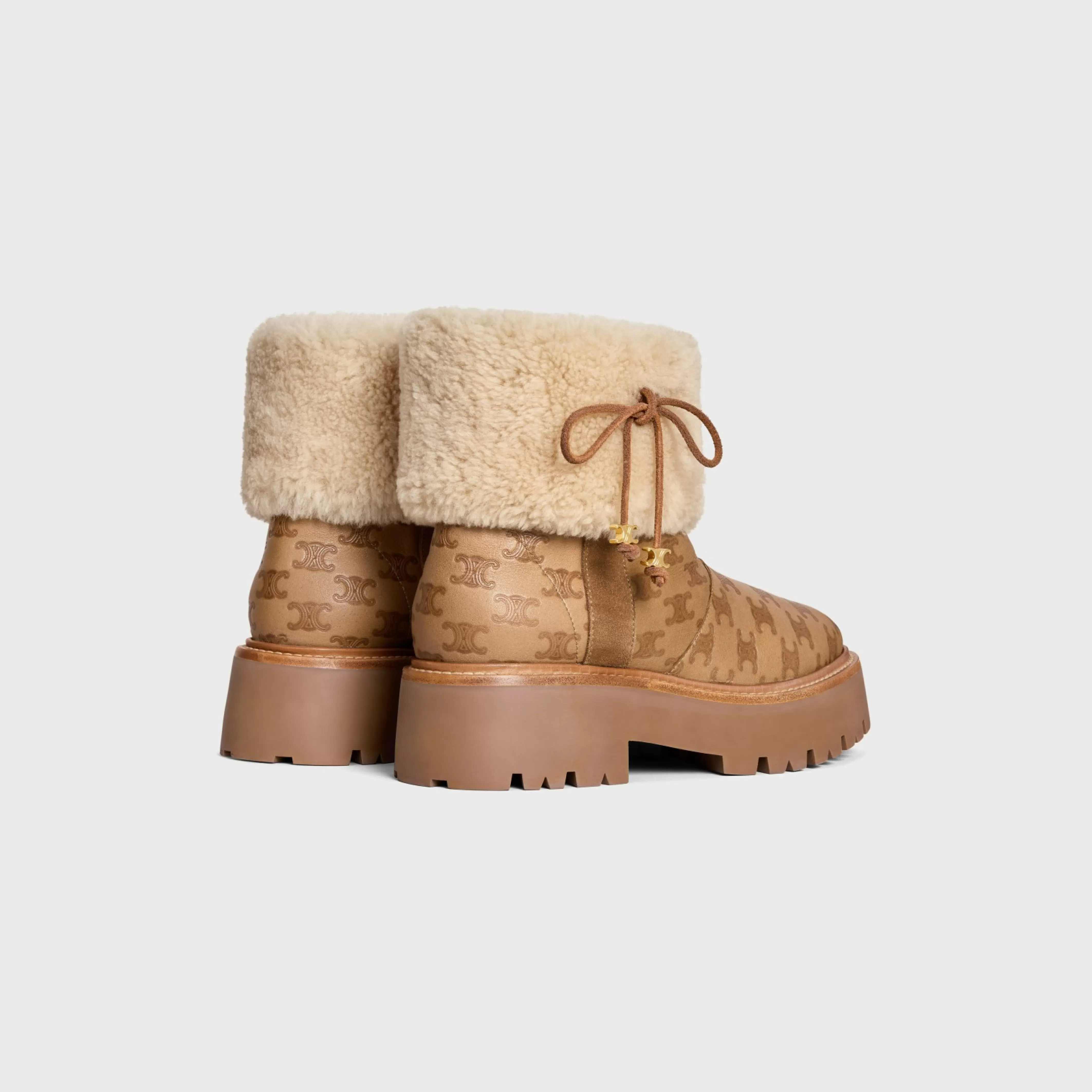 BULKY CROPPED TRIOMPHE BOOT in SUEDE STAMPED CALFSKIN AND SHEARLING^CELINE Best