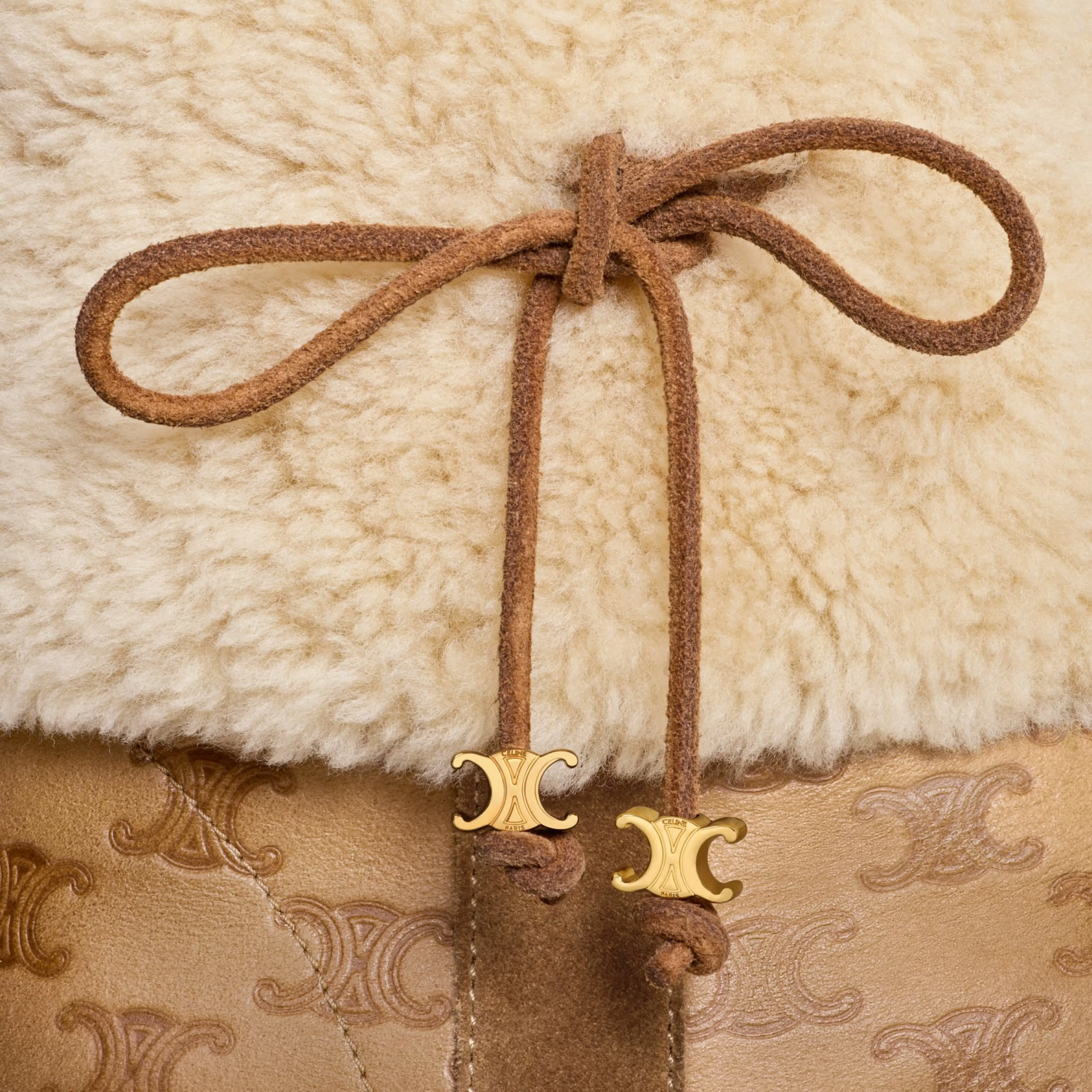 BULKY CROPPED TRIOMPHE BOOT in SUEDE STAMPED CALFSKIN AND SHEARLING^CELINE Best