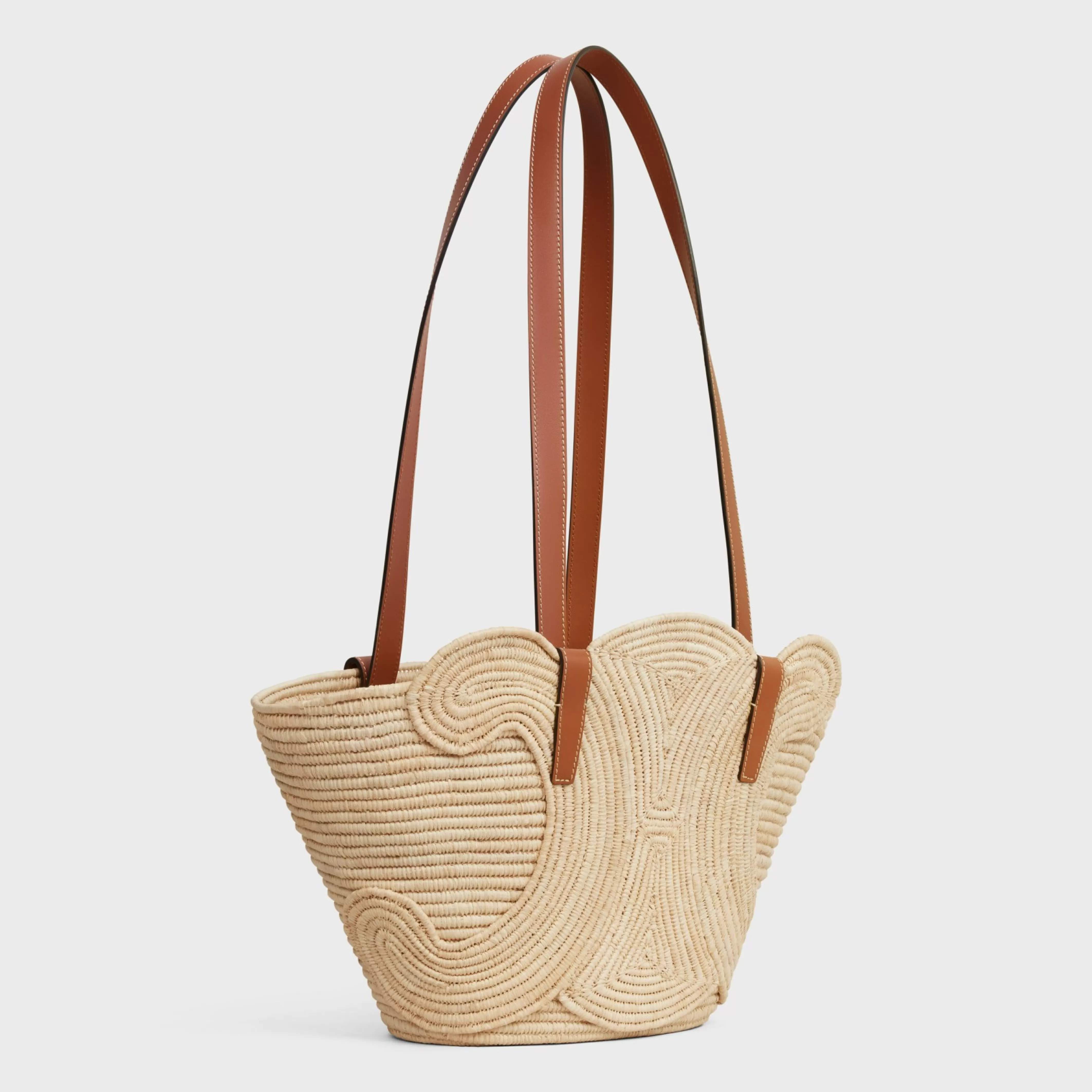 CLASSIC PANIER SMALL BRAIDED TRIOMPHE in RAFFIA and CALFSKIN^CELINE Shop