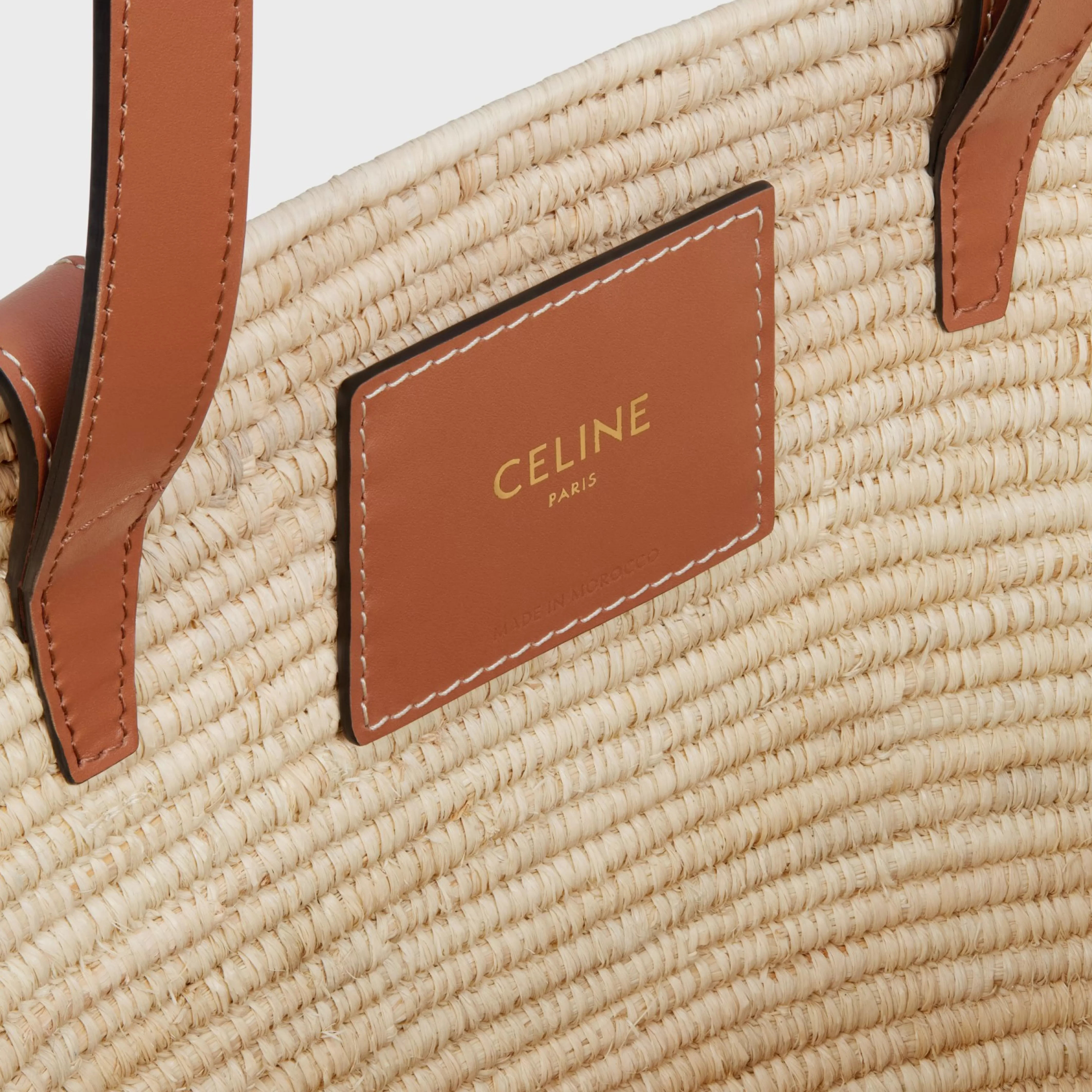 CLASSIC PANIER SMALL BRAIDED TRIOMPHE in RAFFIA and CALFSKIN^CELINE Shop