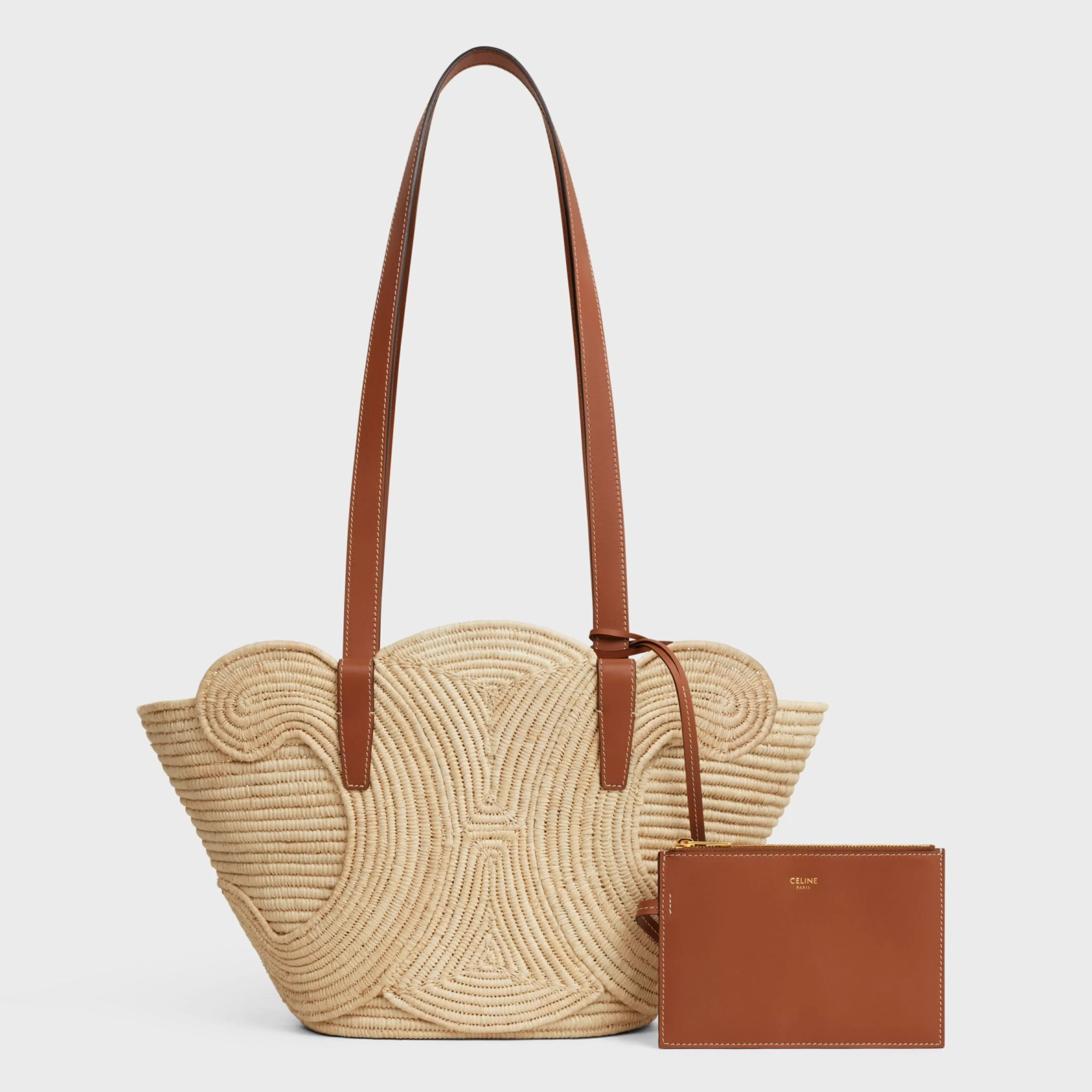 CLASSIC PANIER SMALL BRAIDED TRIOMPHE in RAFFIA and CALFSKIN^CELINE Shop