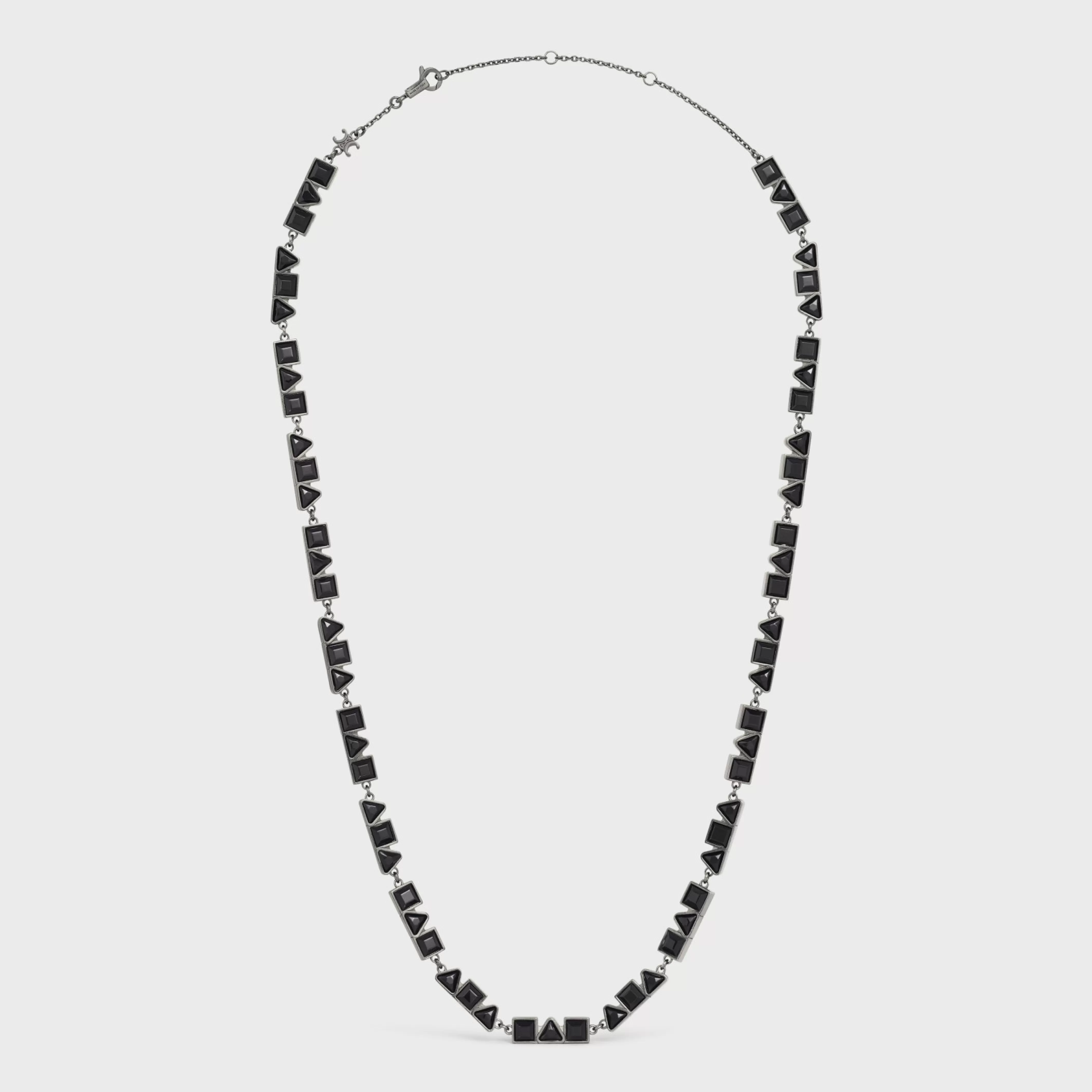 Geometric Necklace in Brass with Old Rhodium Finish and Strass^CELINE Fashion
