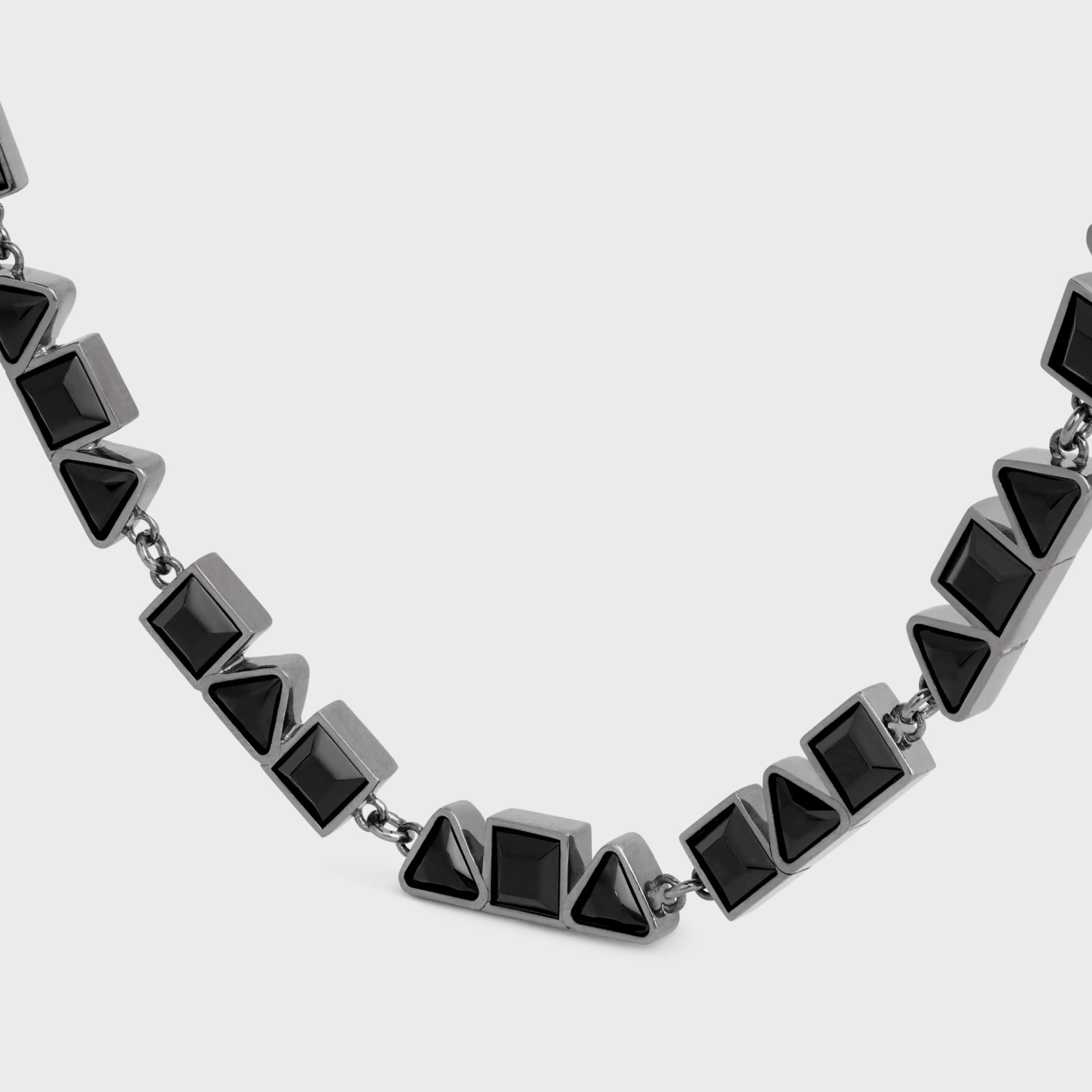 Geometric Necklace in Brass with Old Rhodium Finish and Strass^CELINE Fashion