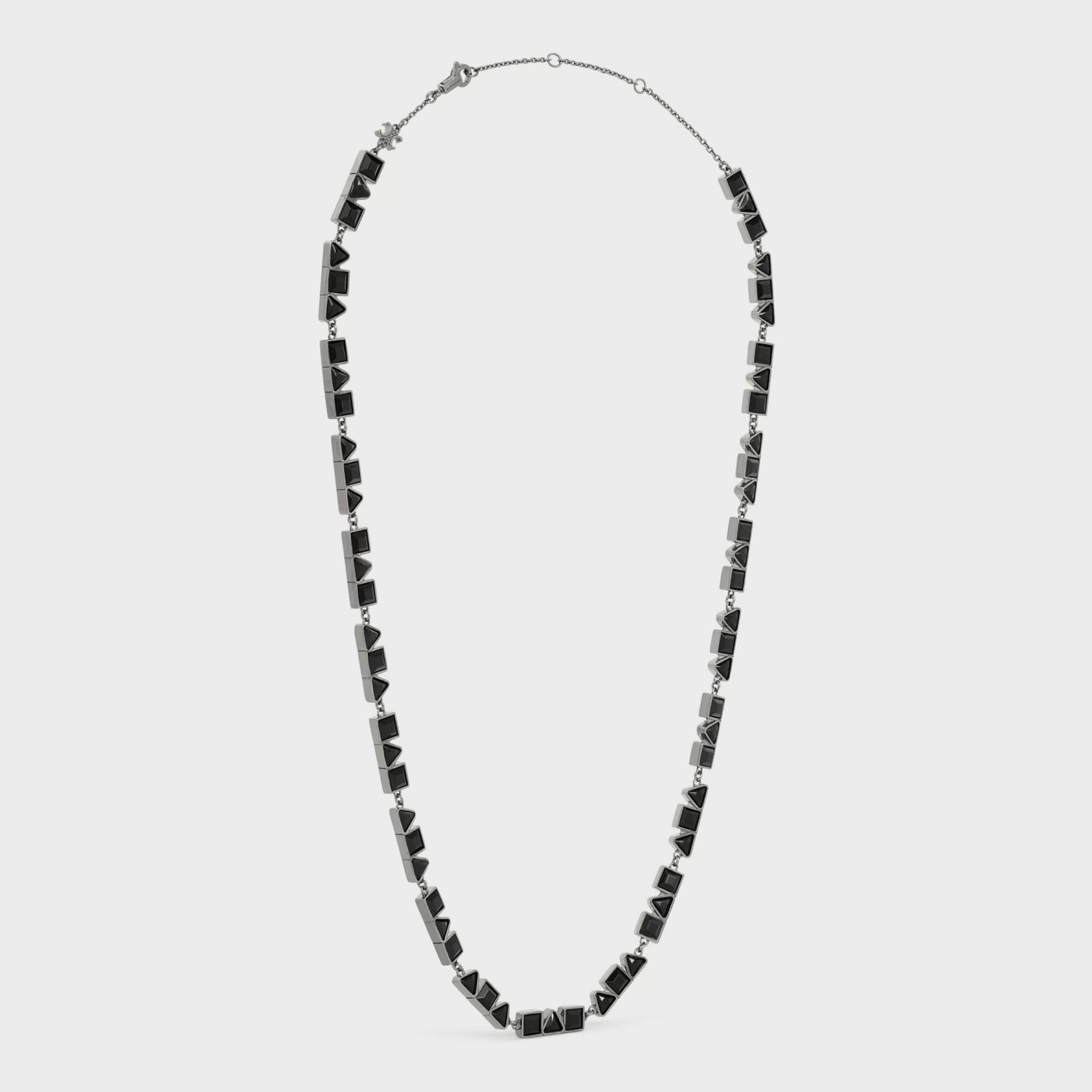 Geometric Necklace in Brass with Old Rhodium Finish and Strass^CELINE Fashion