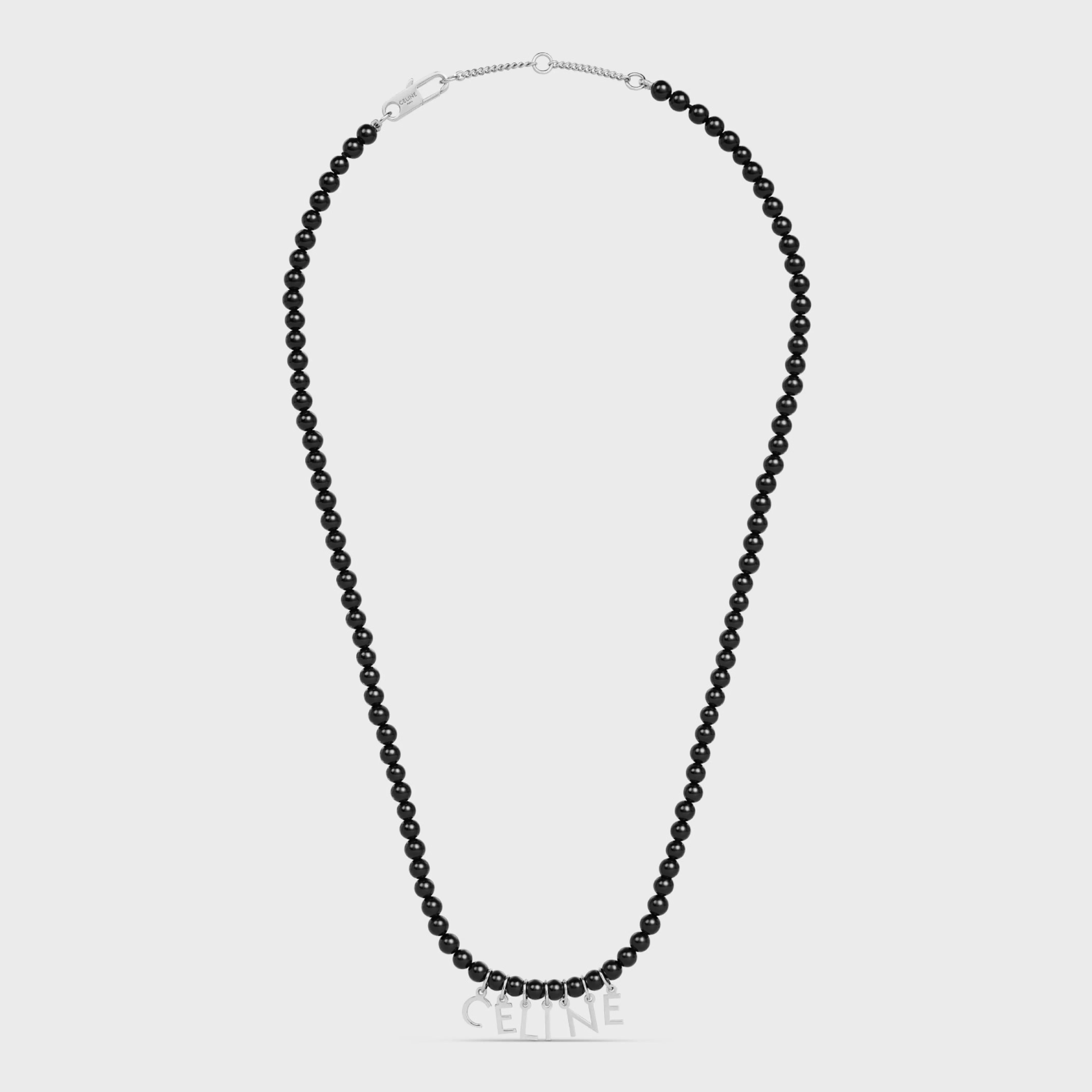 Monochroms Beads Necklace in Onyx and Brass with Rhodium Finish^CELINE Best Sale