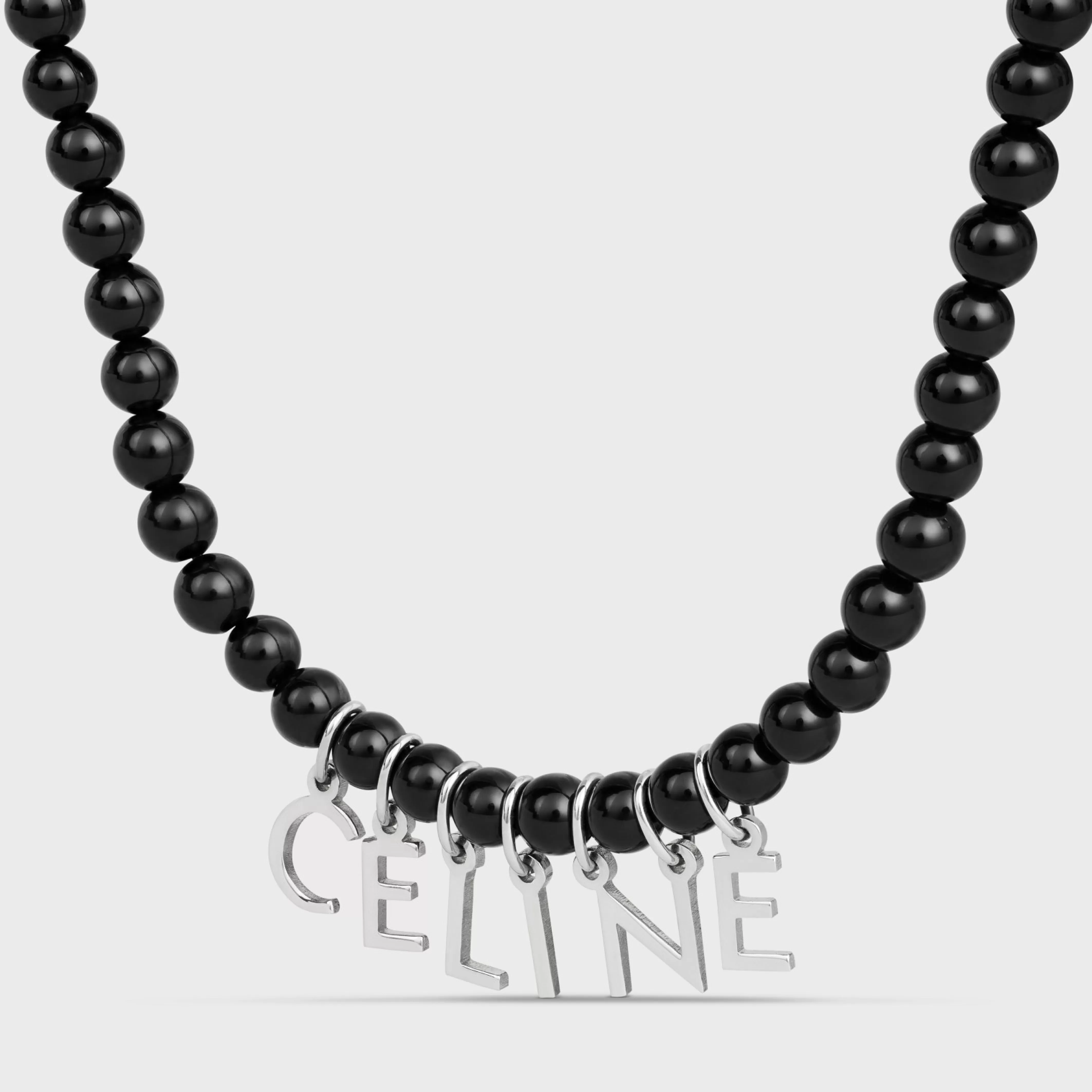 Monochroms Beads Necklace in Onyx and Brass with Rhodium Finish^CELINE Best Sale