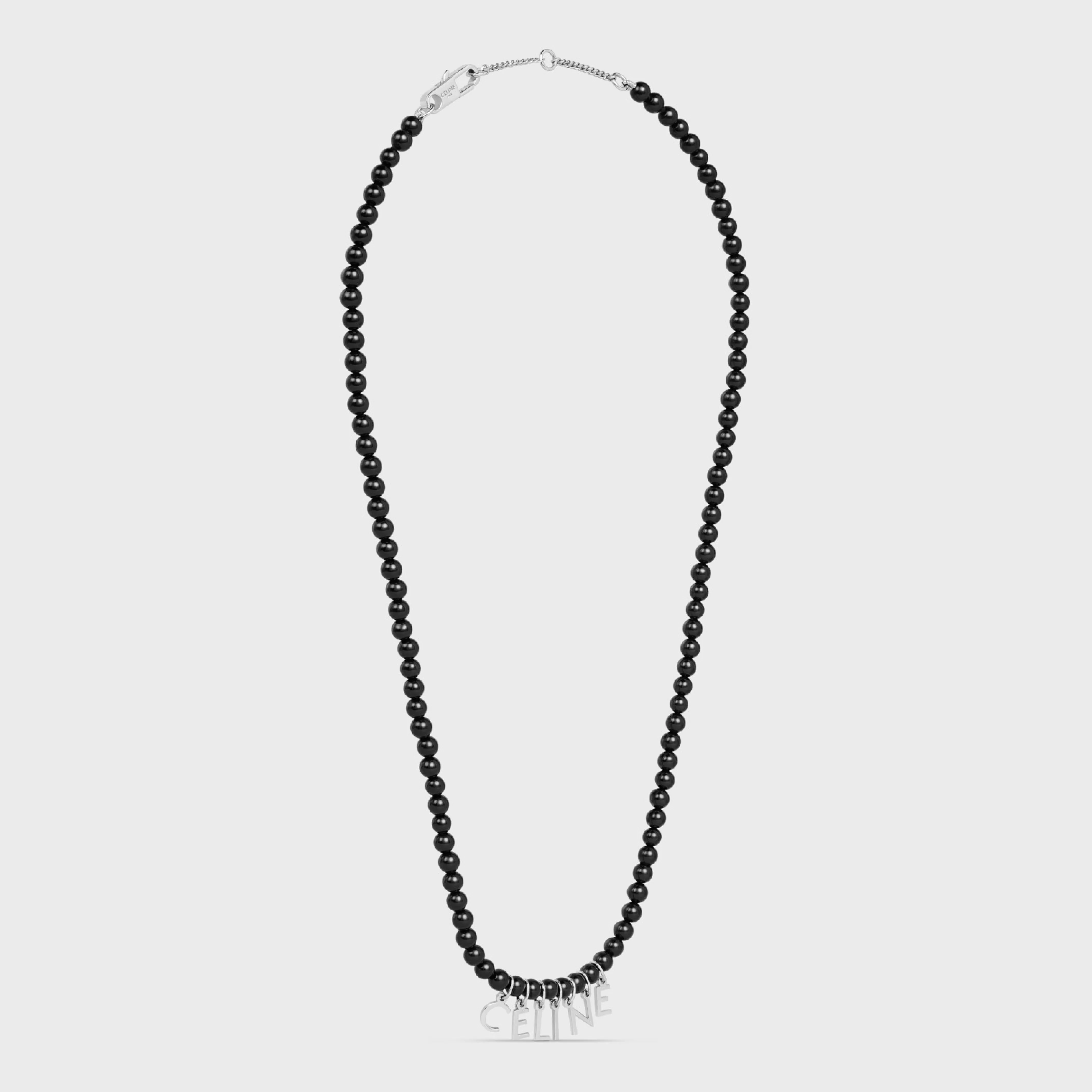 Monochroms Beads Necklace in Onyx and Brass with Rhodium Finish^CELINE Best Sale