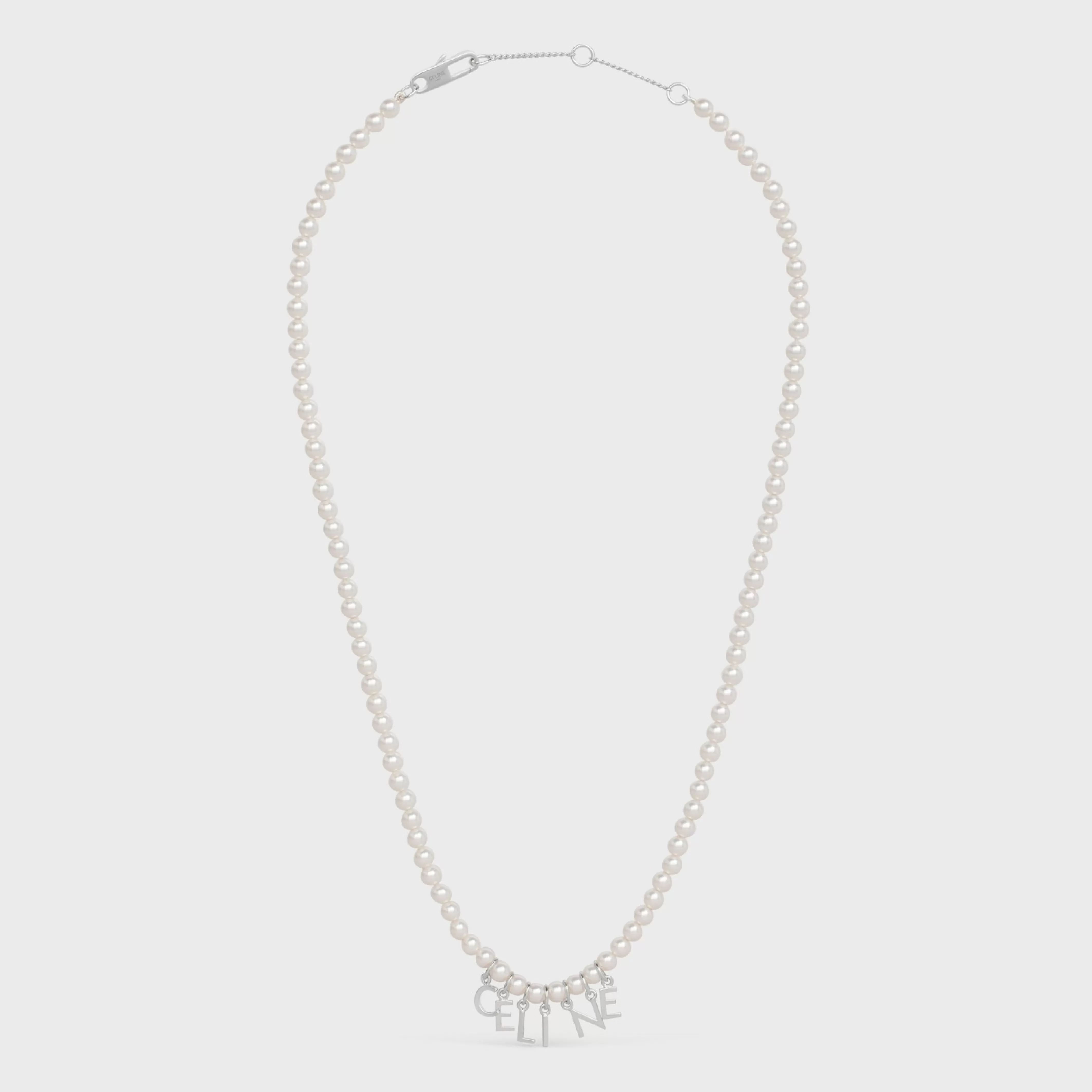 Monochroms Necklace in Glass Pearls and Brass with Rhodium Finish^CELINE Outlet