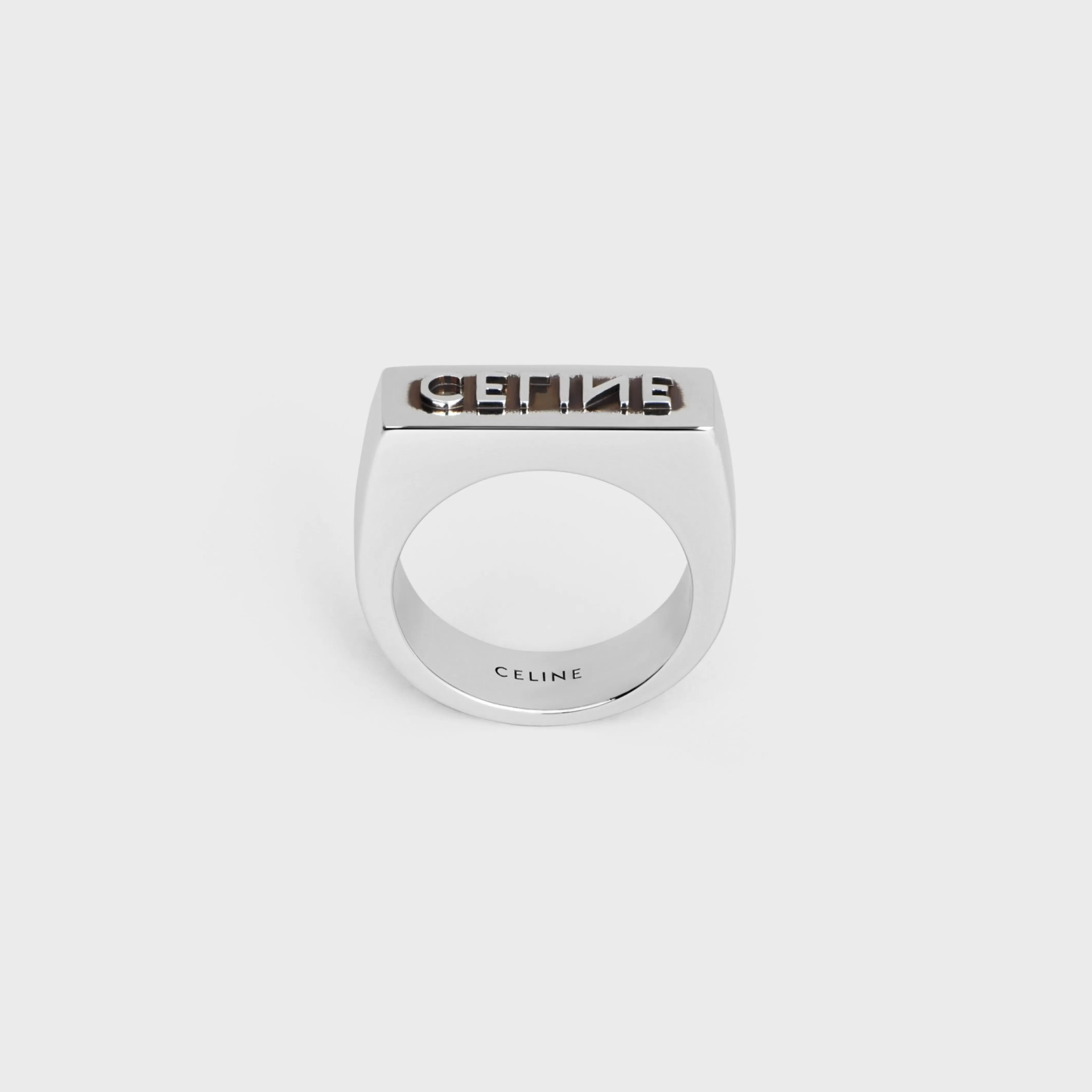 Monochroms Stamp Ring in Brass with Rhodium Finish^CELINE Sale