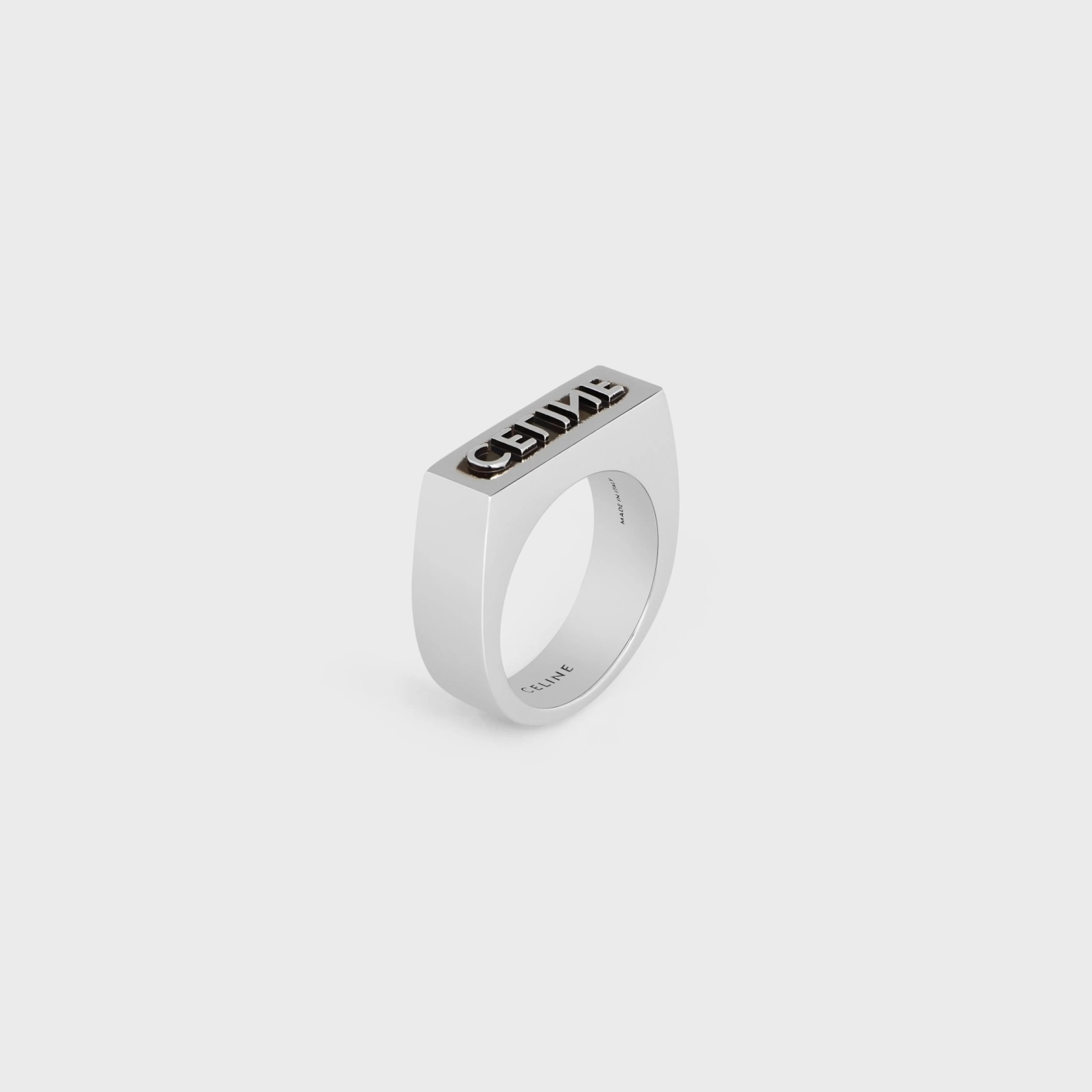 Monochroms Stamp Ring in Brass with Rhodium Finish^CELINE Sale