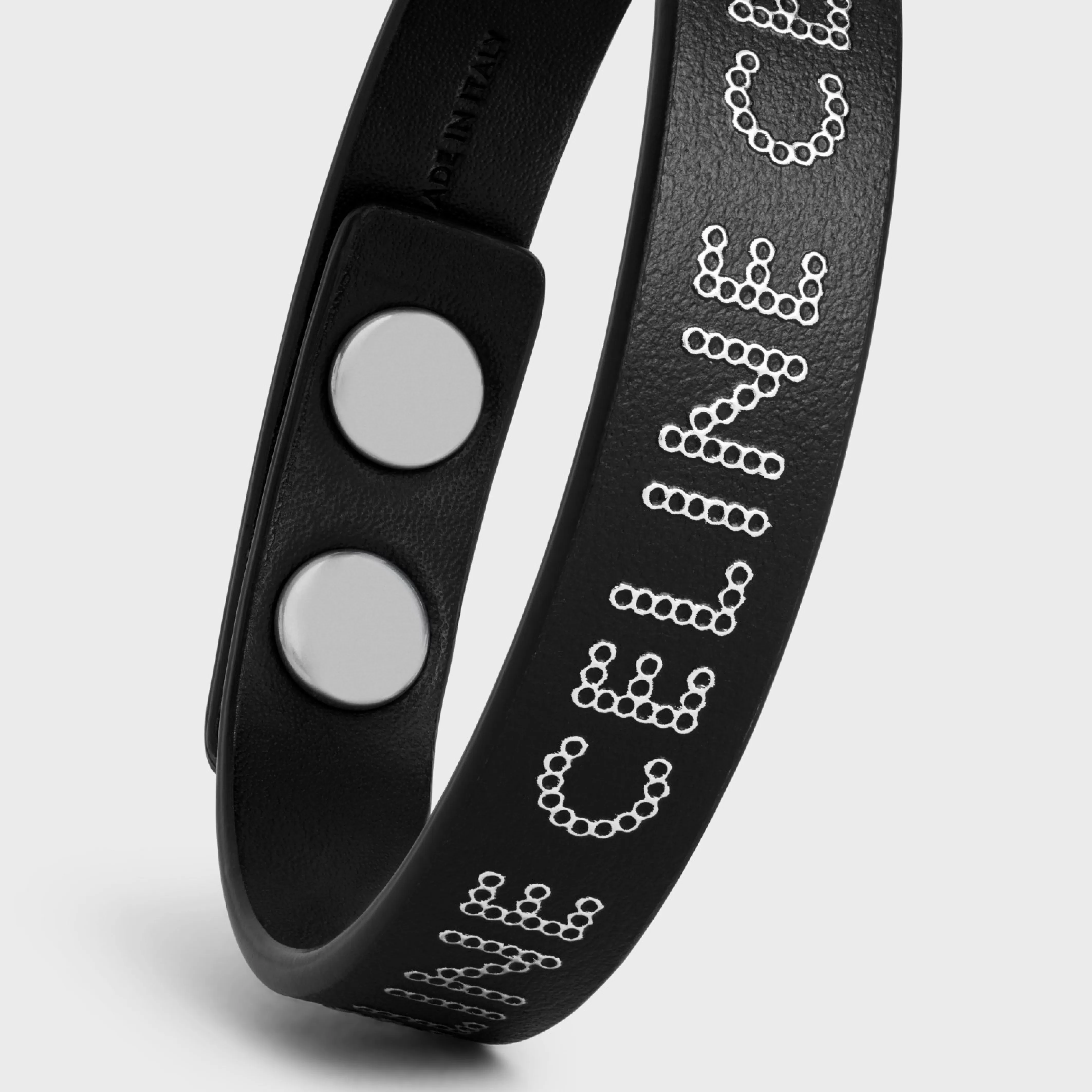 Monochroms Studs Bracelet in Calfskin and Brass with Rhodium Finish^CELINE Best