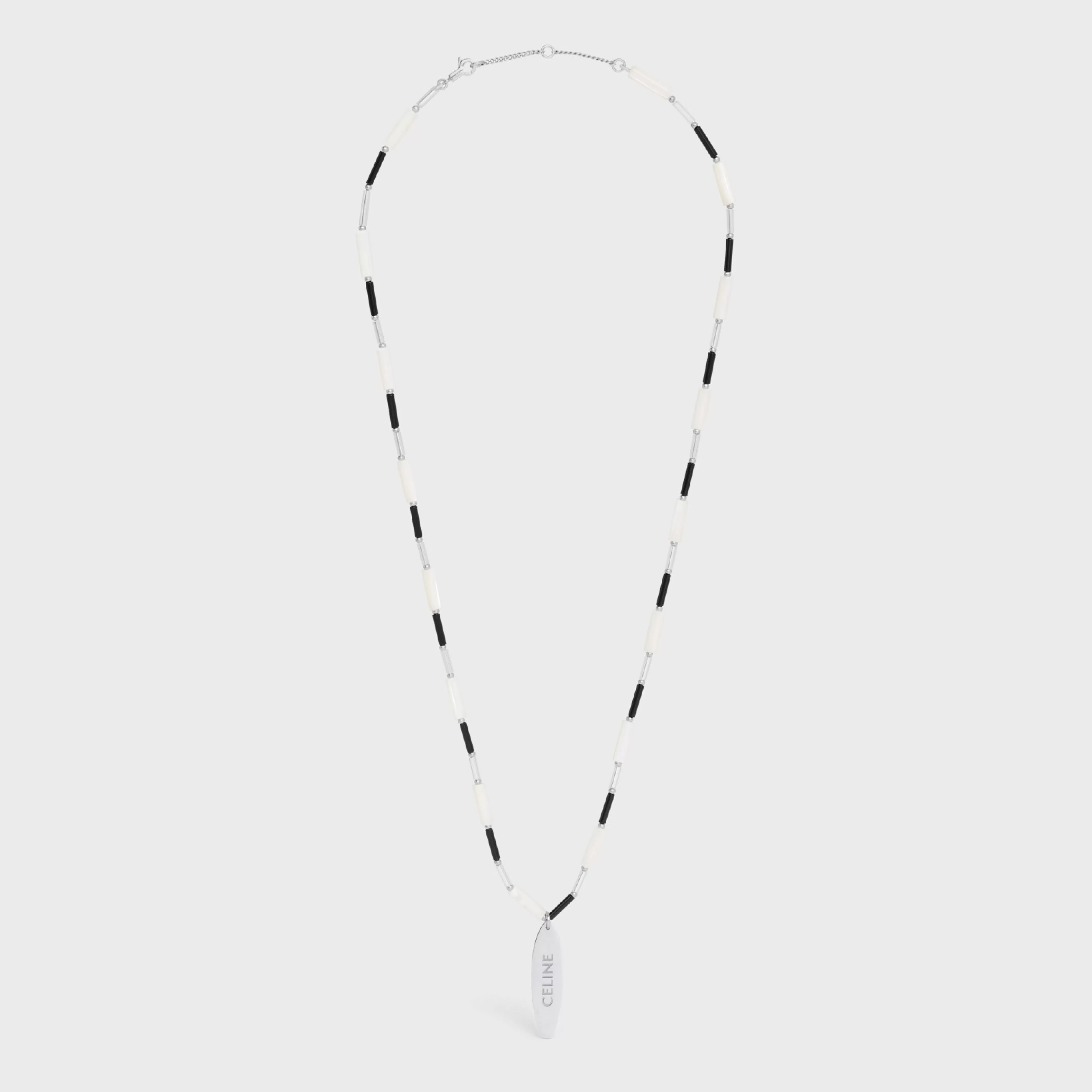Monochroms Surf Necklace in Brass with Rhodium Finish, Glass and Mother of Pearl^CELINE Discount