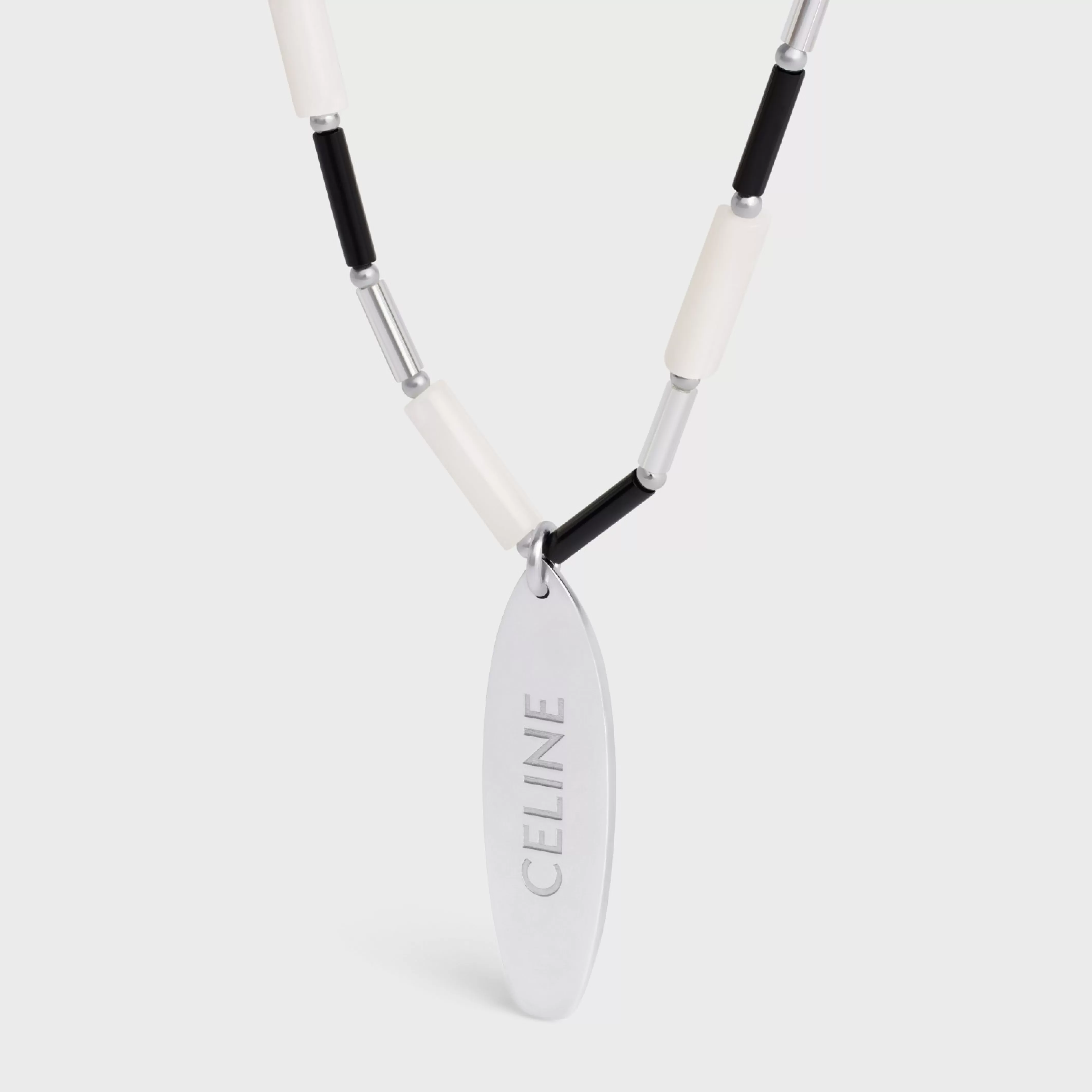 Monochroms Surf Necklace in Brass with Rhodium Finish, Glass and Mother of Pearl^CELINE Discount