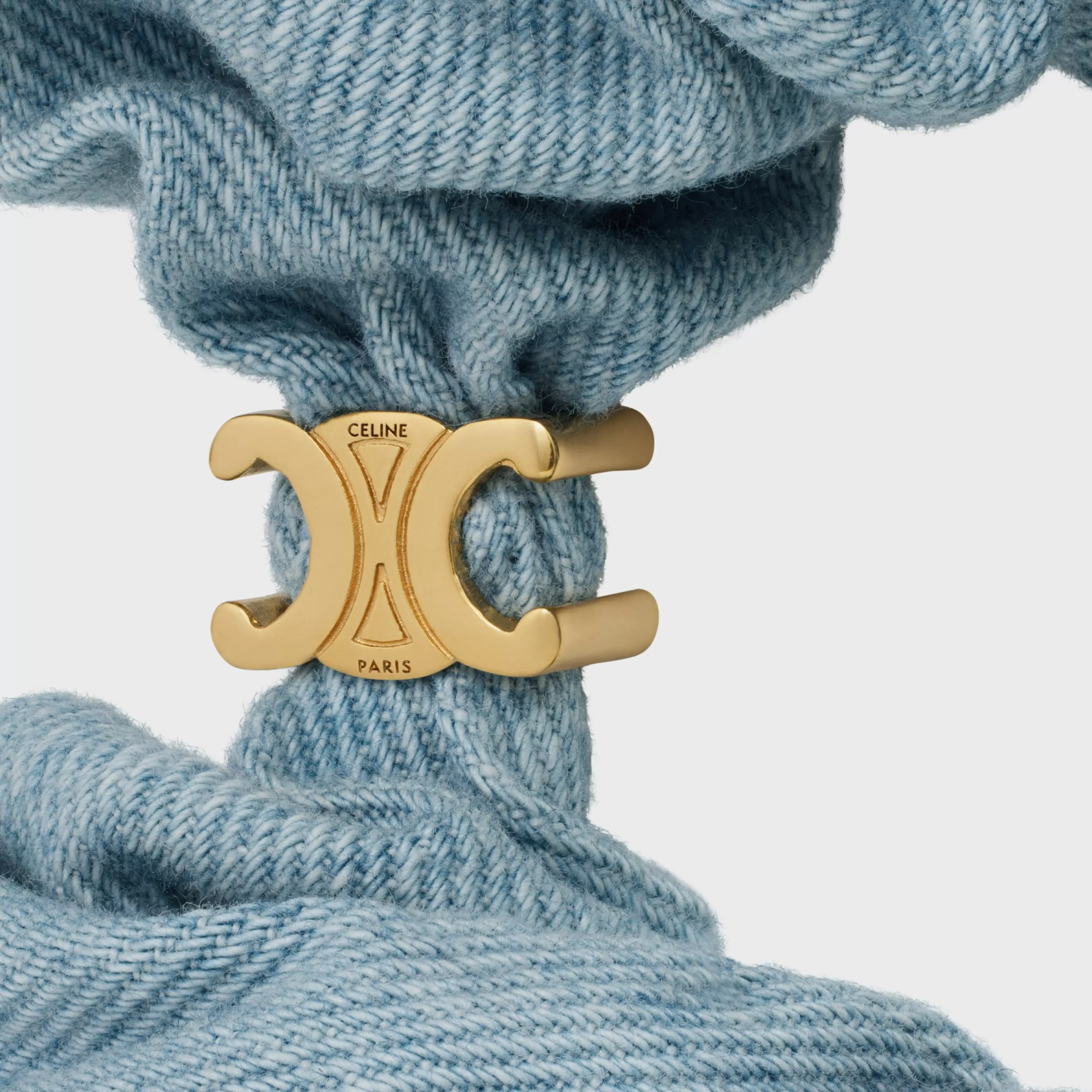 Scrunchy Denim in Cotton and Brass with Gold Finish^CELINE Clearance