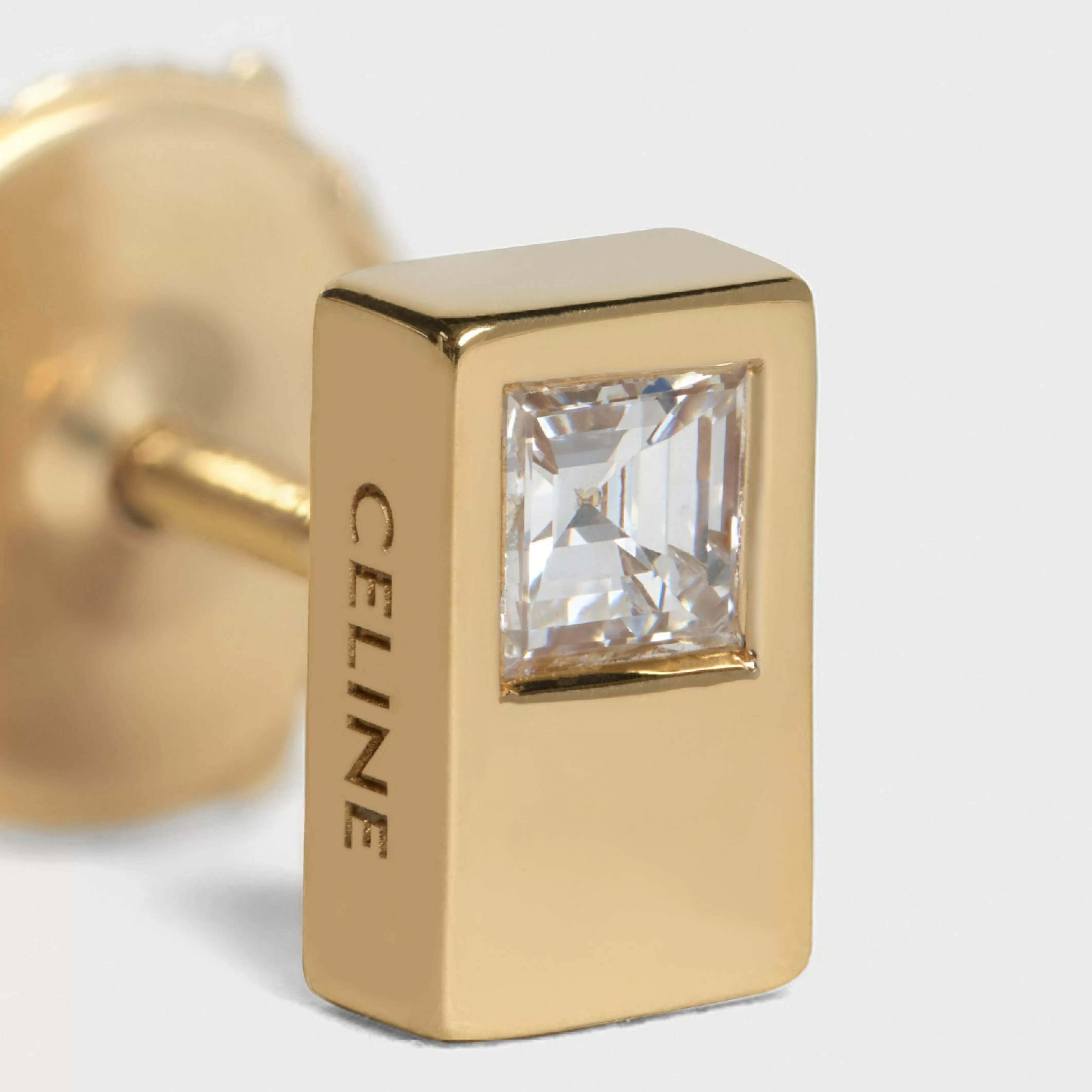 Sentimental Double Square Stud in Yellow Gold and Diamond^CELINE Hot