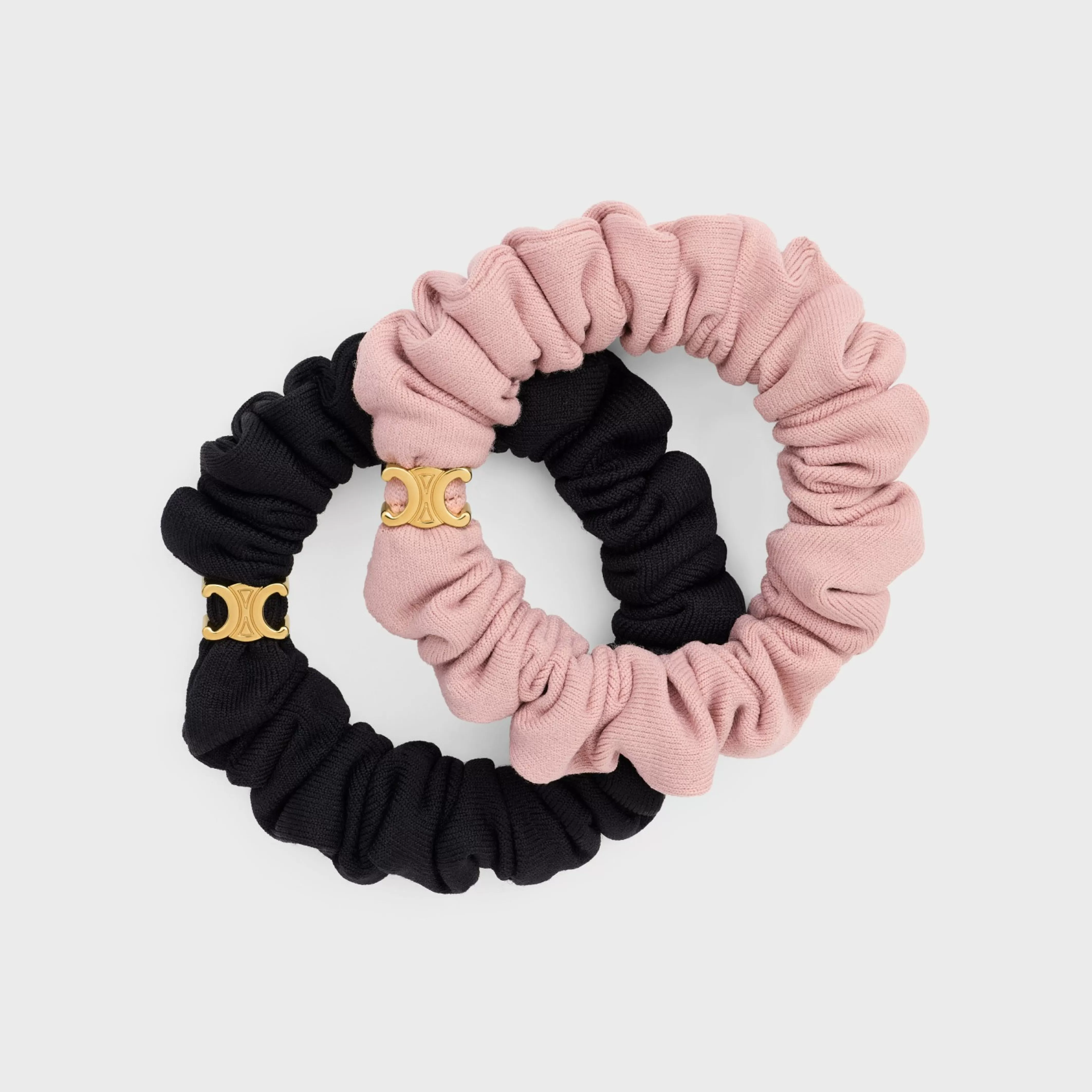 Set of 2 Small Scrunchies in Polyamide, Elastane and Brass with Gold Finish^CELINE Sale
