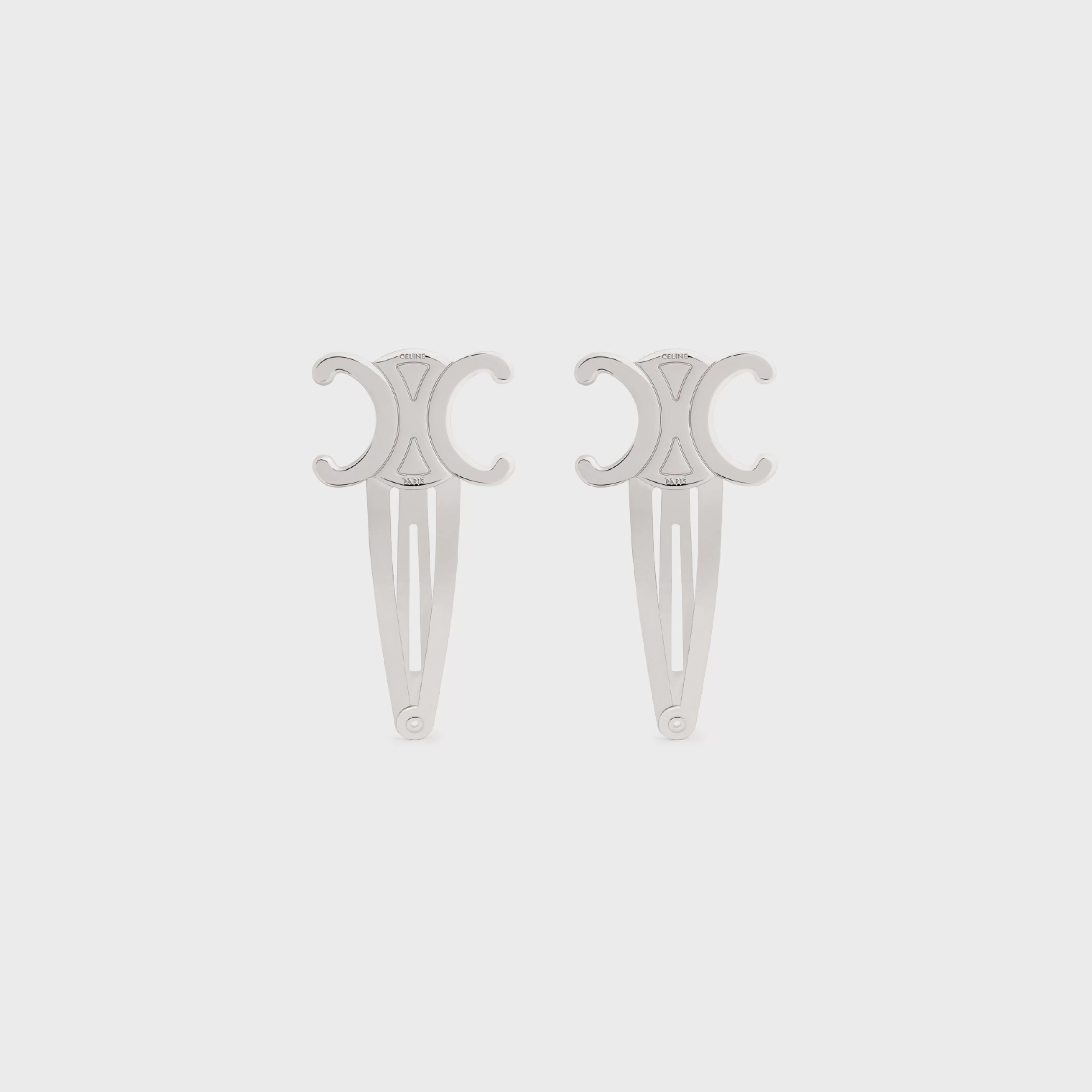 Set of 2 Snap Hair Clip in Brass with Rhodium Finish and Steel^CELINE Online