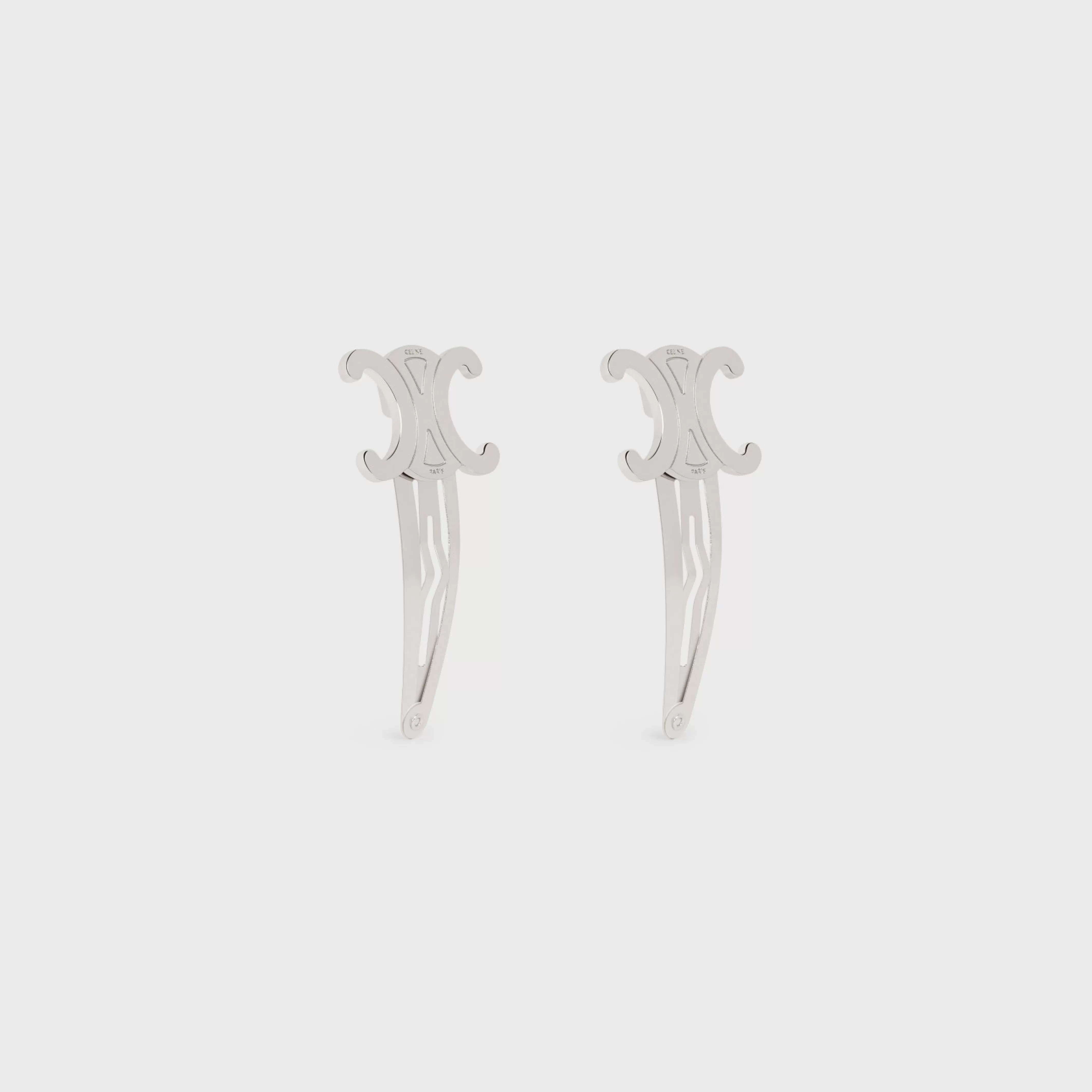Set of 2 Snap Hair Clip in Brass with Rhodium Finish and Steel^CELINE Online