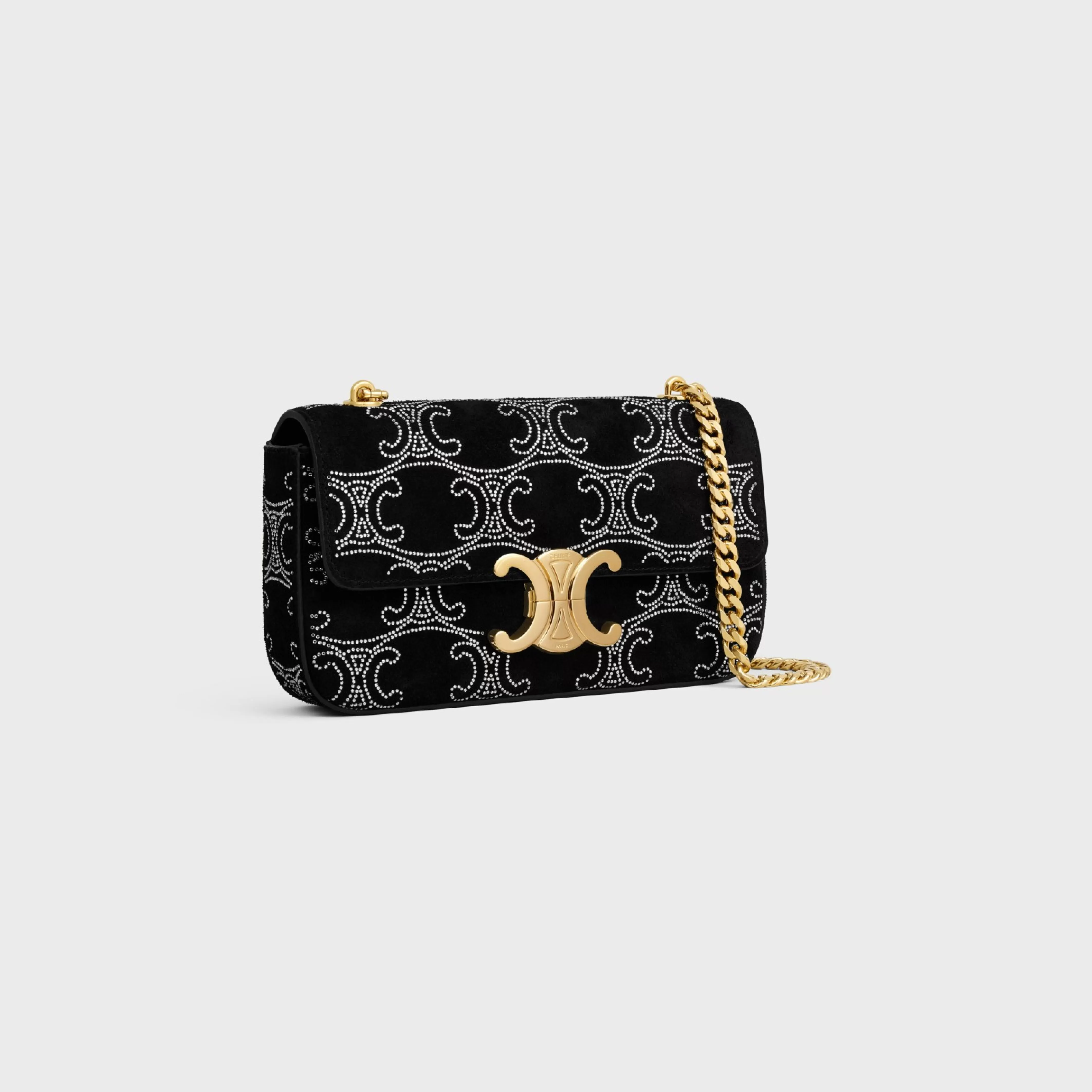 CHAIN SHOULDER BAG CLAUDE in SUEDE CALFSKIN WITH TRIOMPHE STRASS^CELINE Sale
