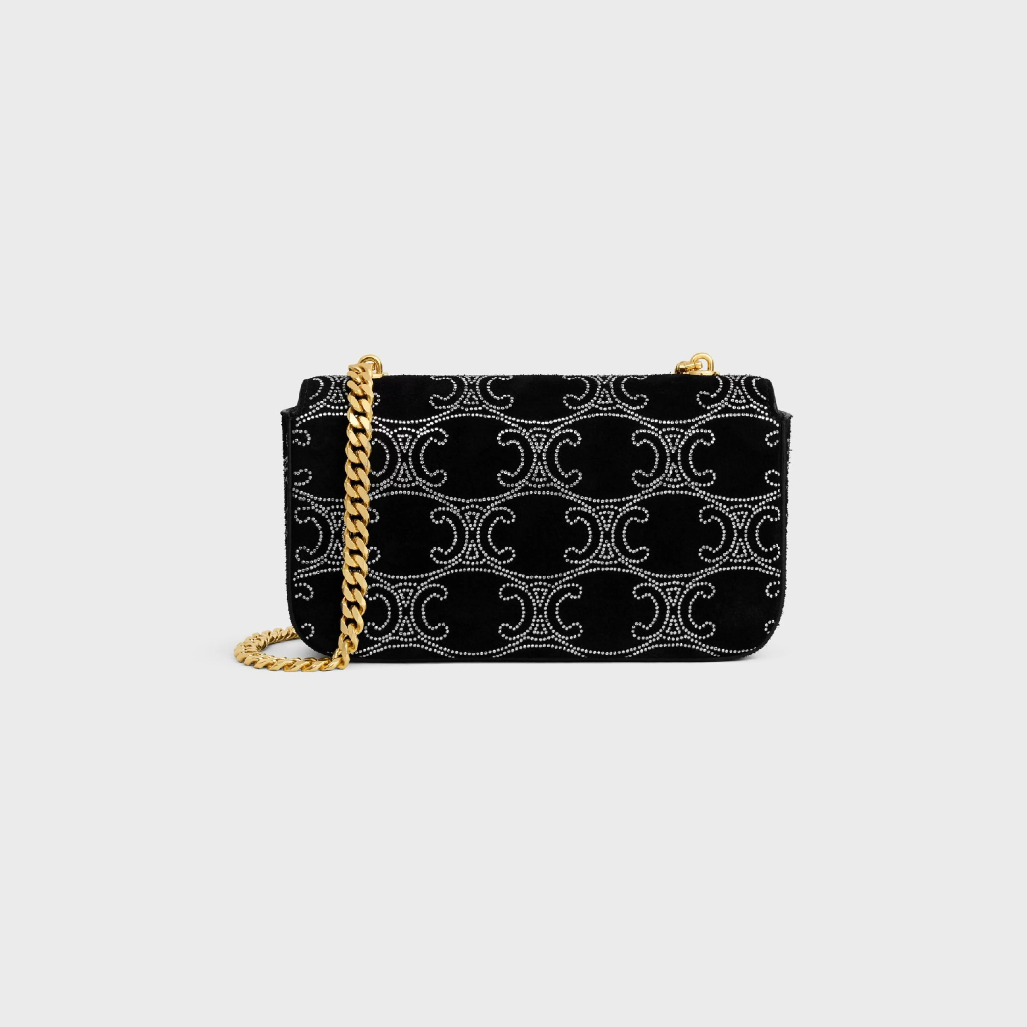 CHAIN SHOULDER BAG CLAUDE in SUEDE CALFSKIN WITH TRIOMPHE STRASS^CELINE Sale