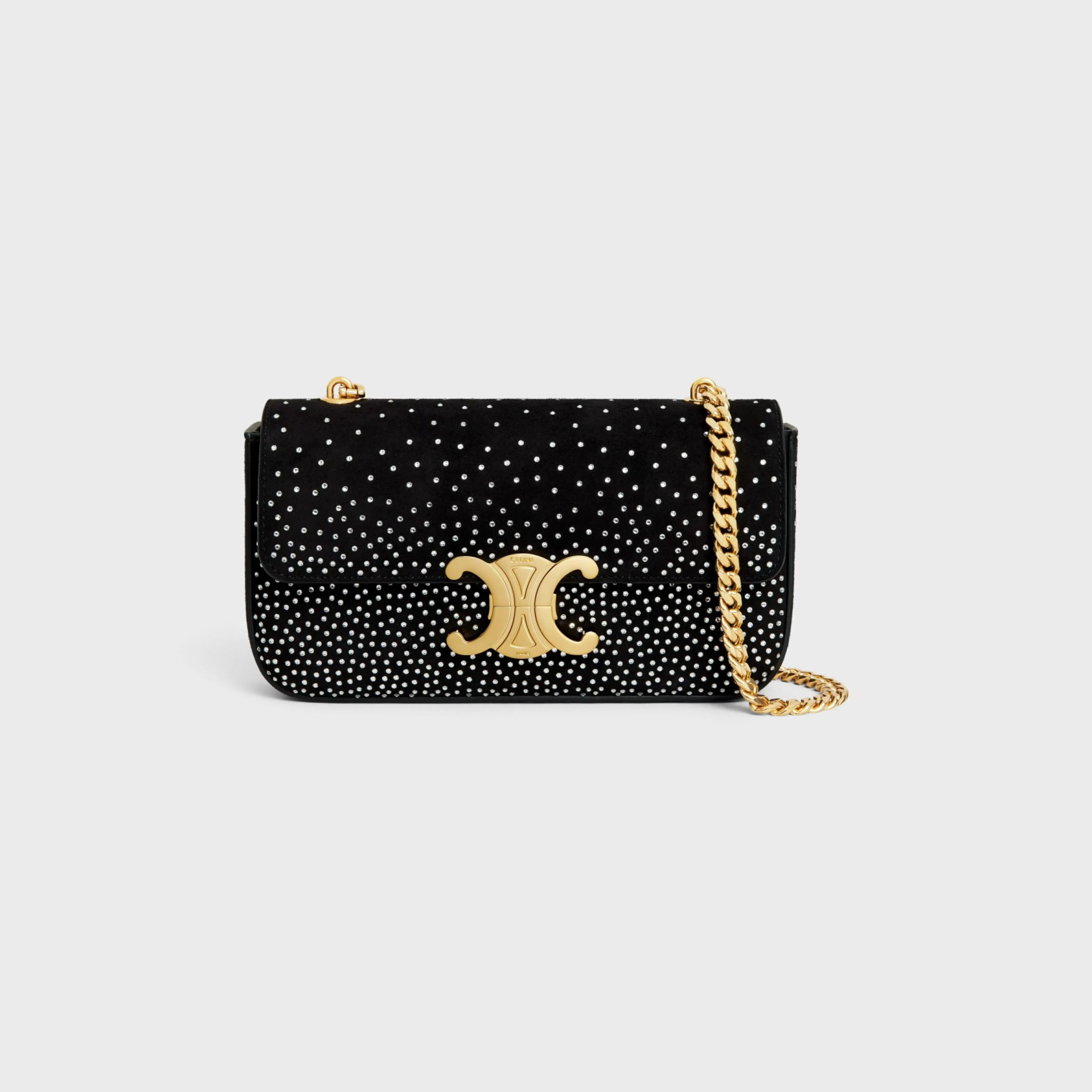 CHAIN SHOULDER BAG CLAUDE in SUEDE GOATSKIN WITH STRASS^CELINE Shop