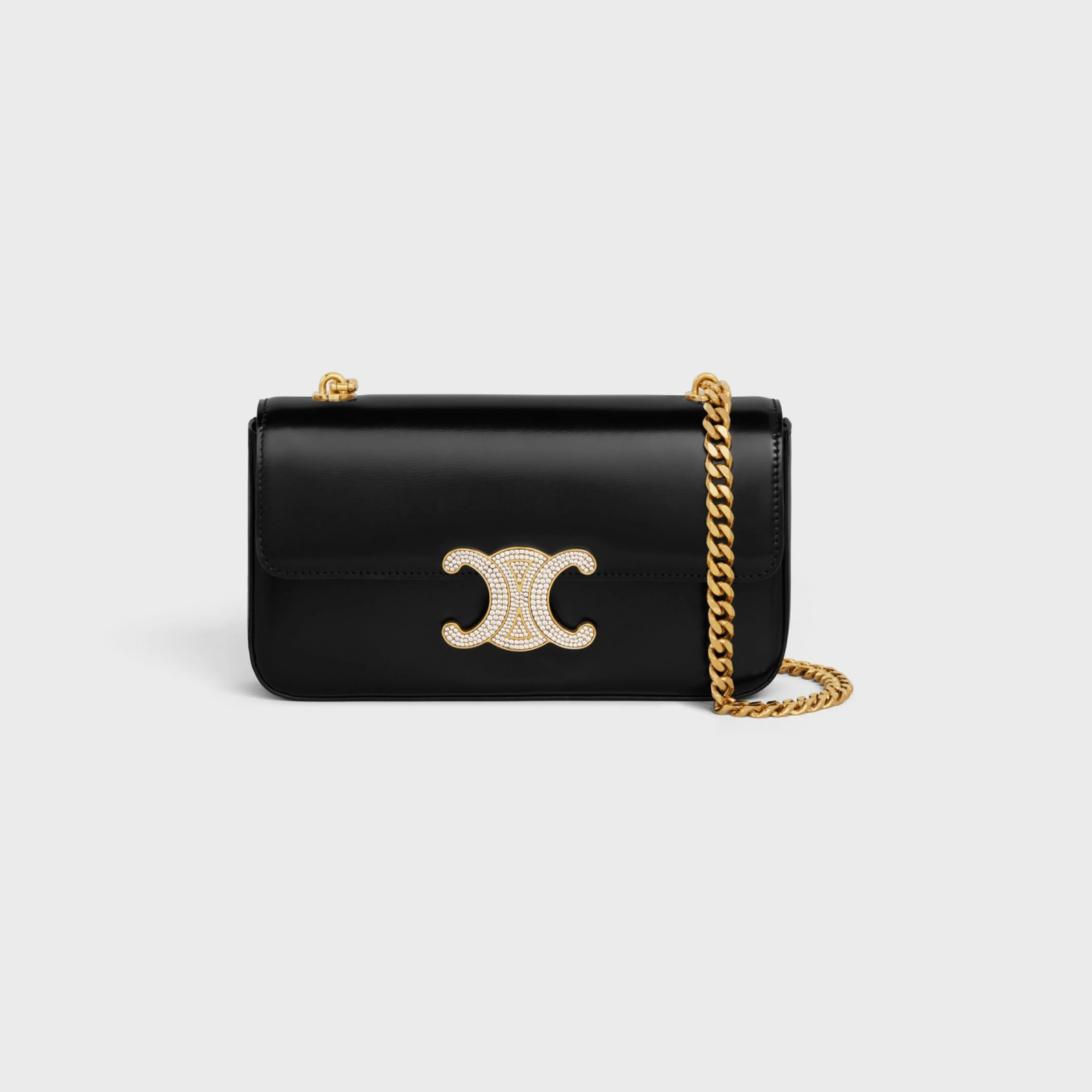 CHAIN SHOULDER BAG CLAUDE WITH STRASS CLOSURE in shiny calfskin^CELINE Cheap