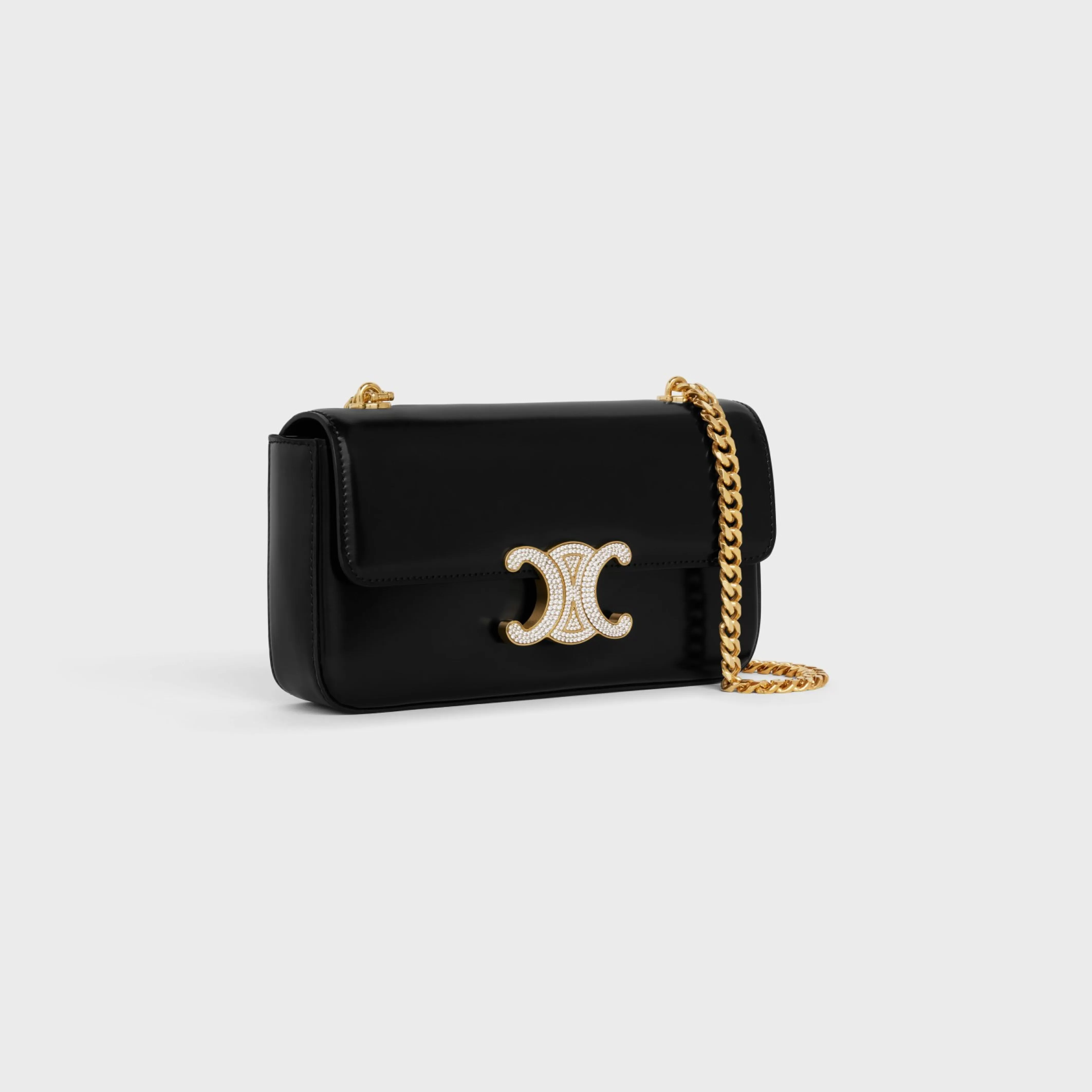 CHAIN SHOULDER BAG CLAUDE WITH STRASS CLOSURE in shiny calfskin^CELINE Cheap