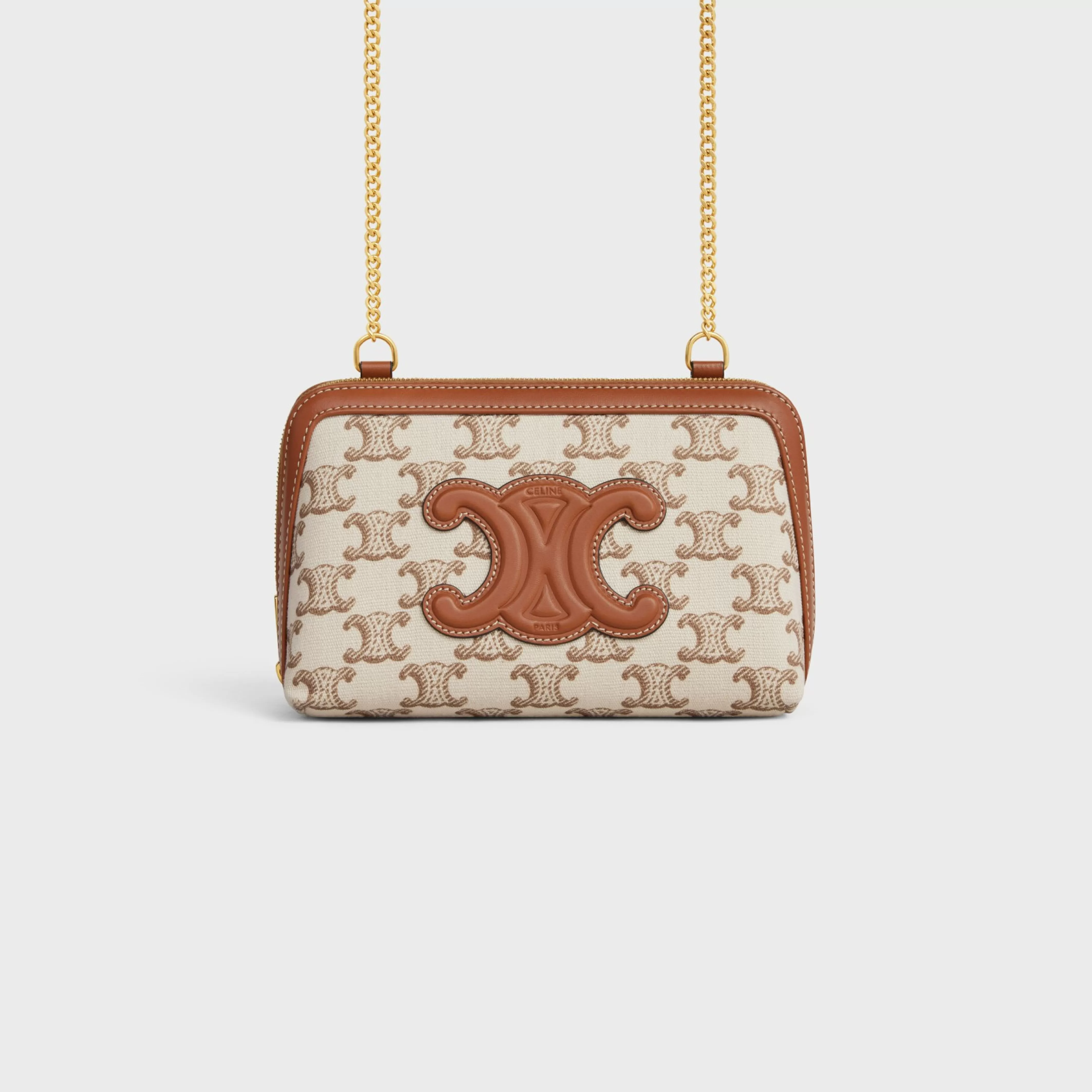 Clutch on Chain Cuir triomphe in TEXTILE WITH TRIOMPHE PRINT AND CALFSKIN^CELINE Cheap