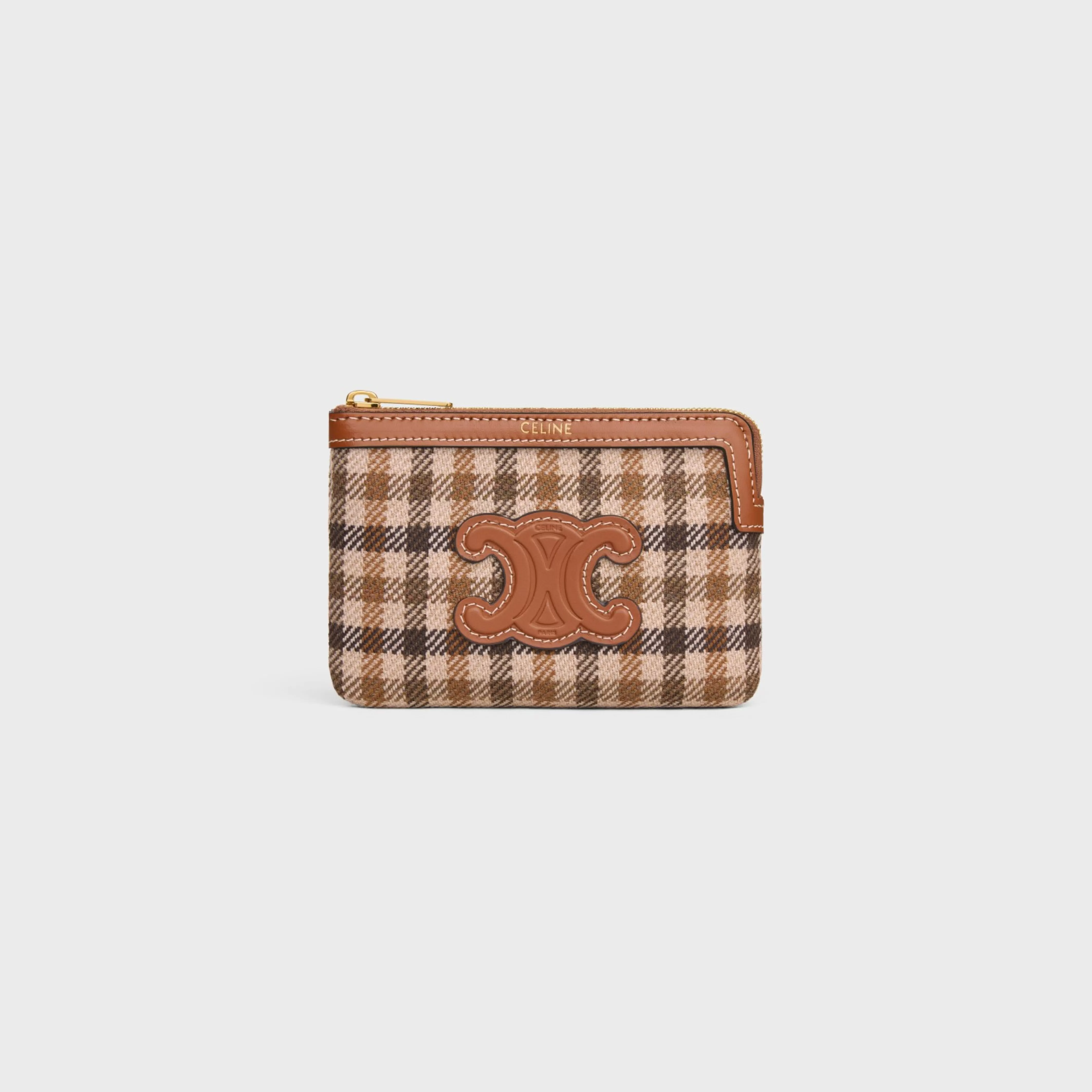 Coin And Card Pouch in TARTAN TEXTILE AND CALFSKIN^CELINE Best