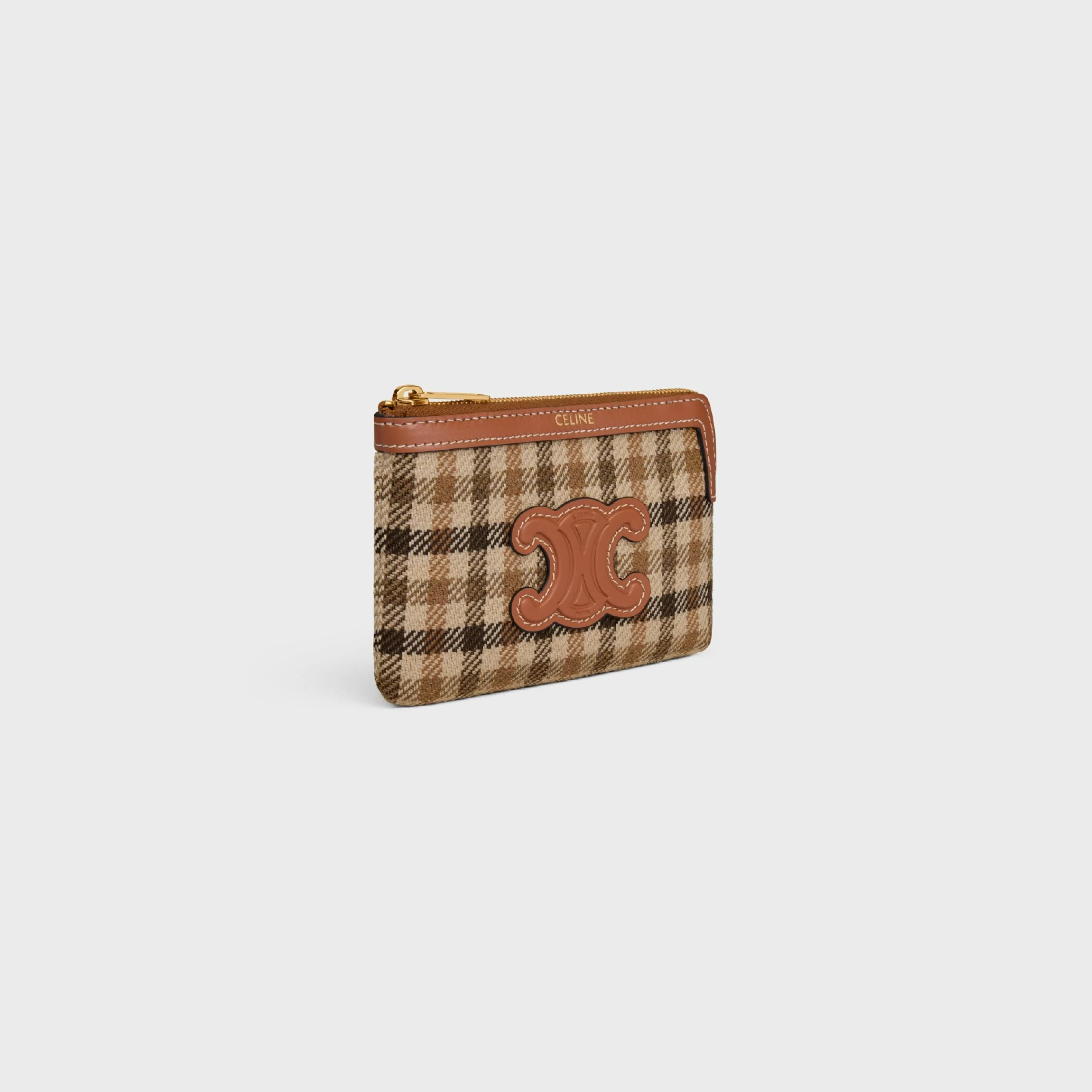 Coin And Card Pouch in TARTAN TEXTILE AND CALFSKIN^CELINE Best