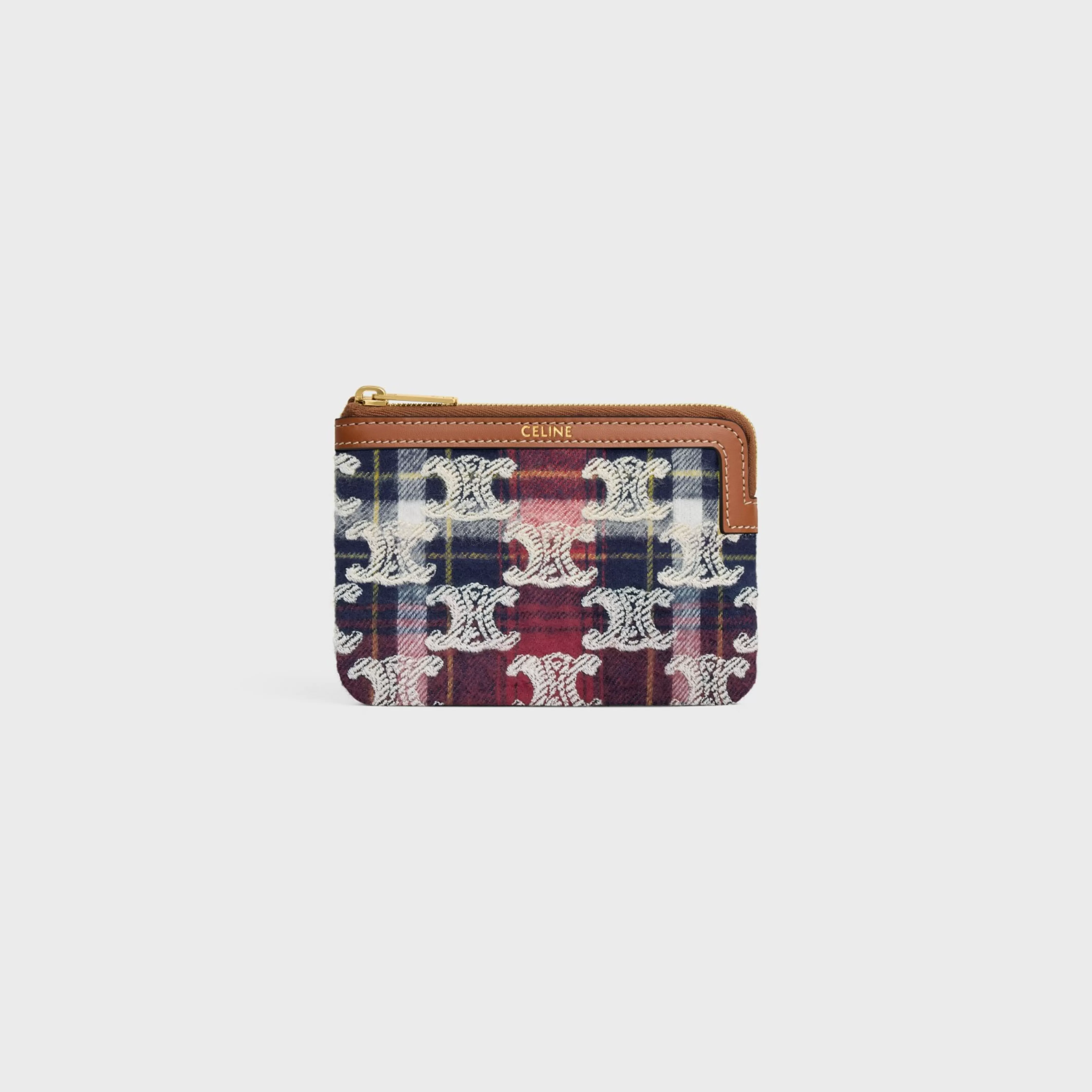 Coin And Card Pouch in TARTAN WITH TRIOMPHE EMBROIDERY^CELINE Fashion