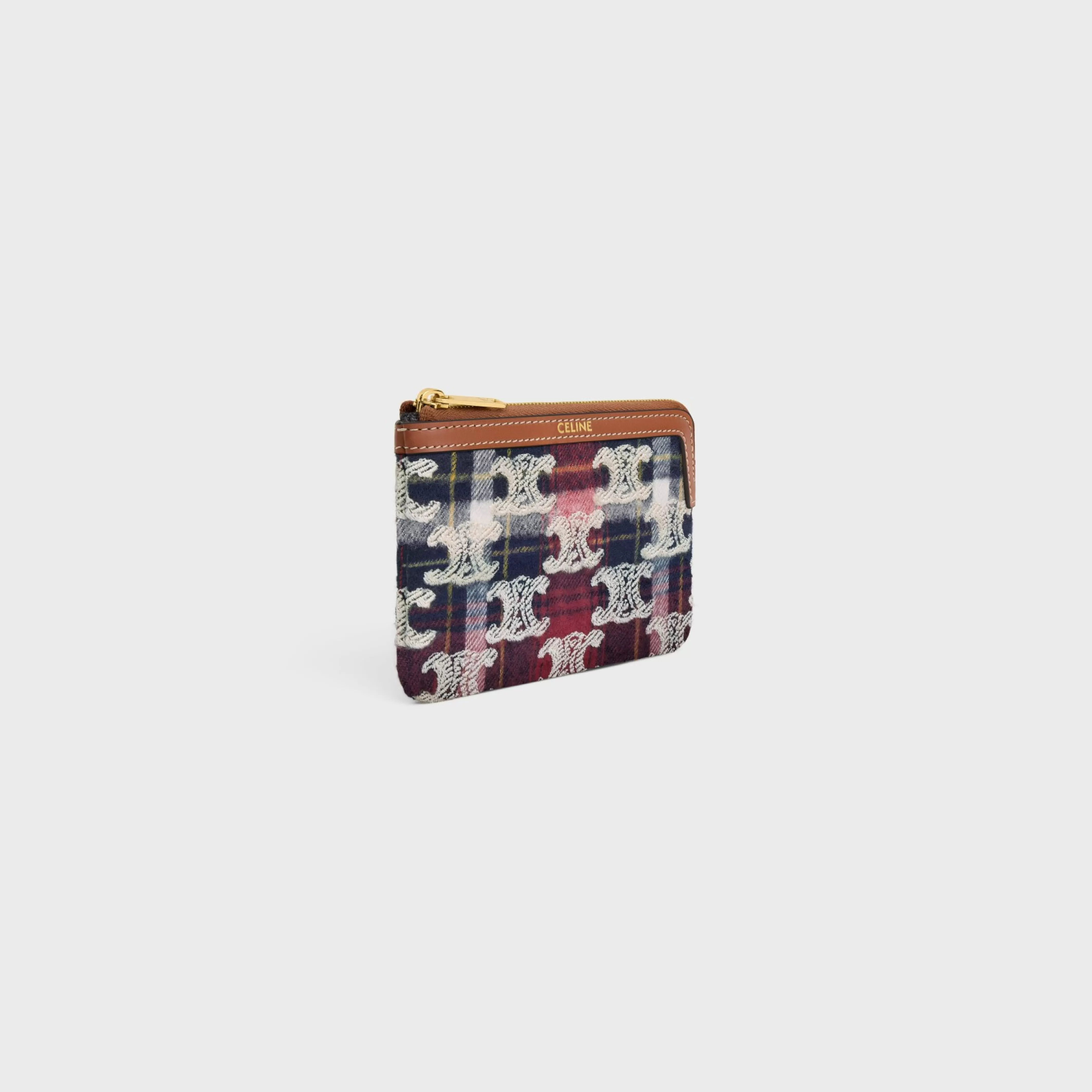 Coin And Card Pouch in TARTAN WITH TRIOMPHE EMBROIDERY^CELINE Fashion