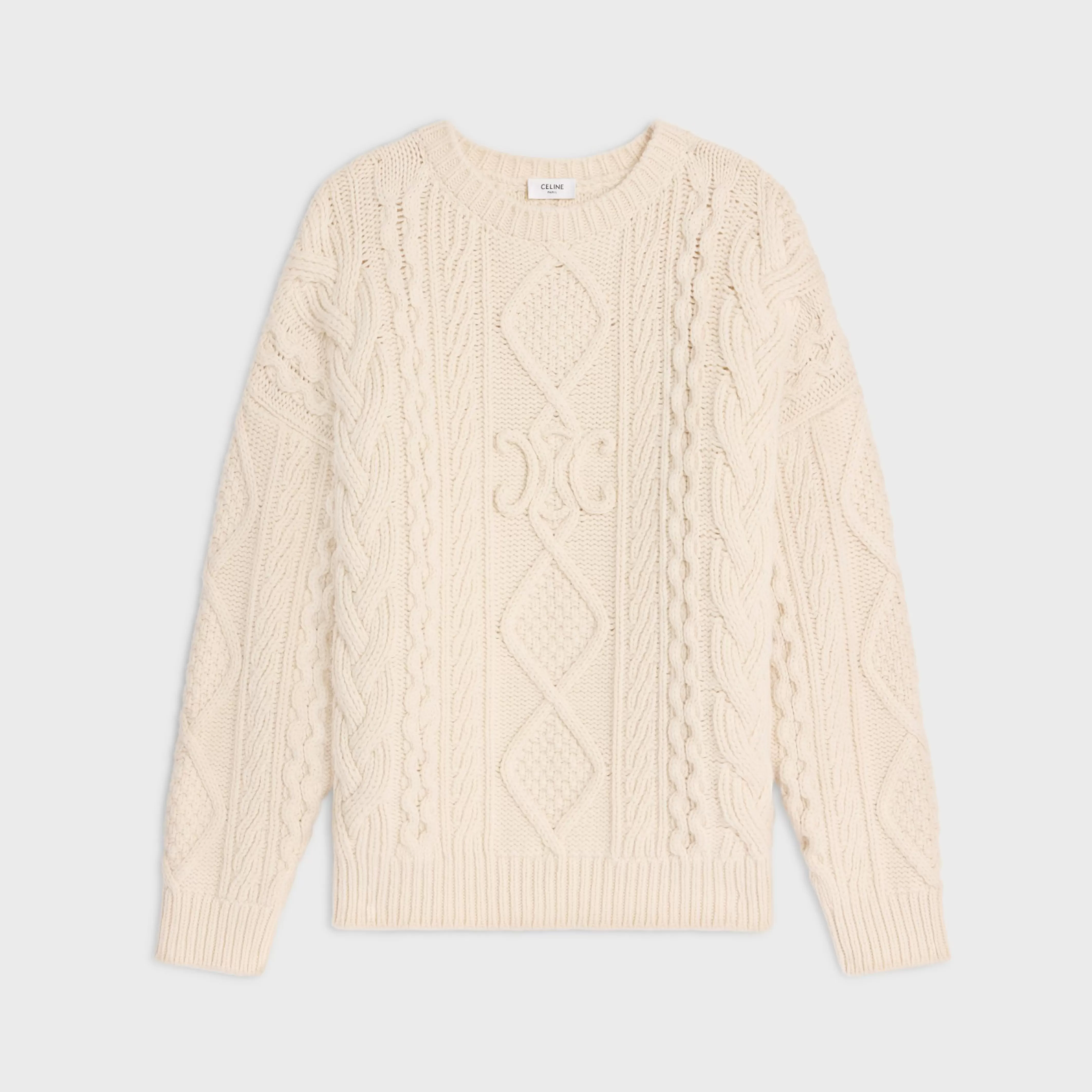 crew neck sweater in aran cashmere and wool^CELINE Hot