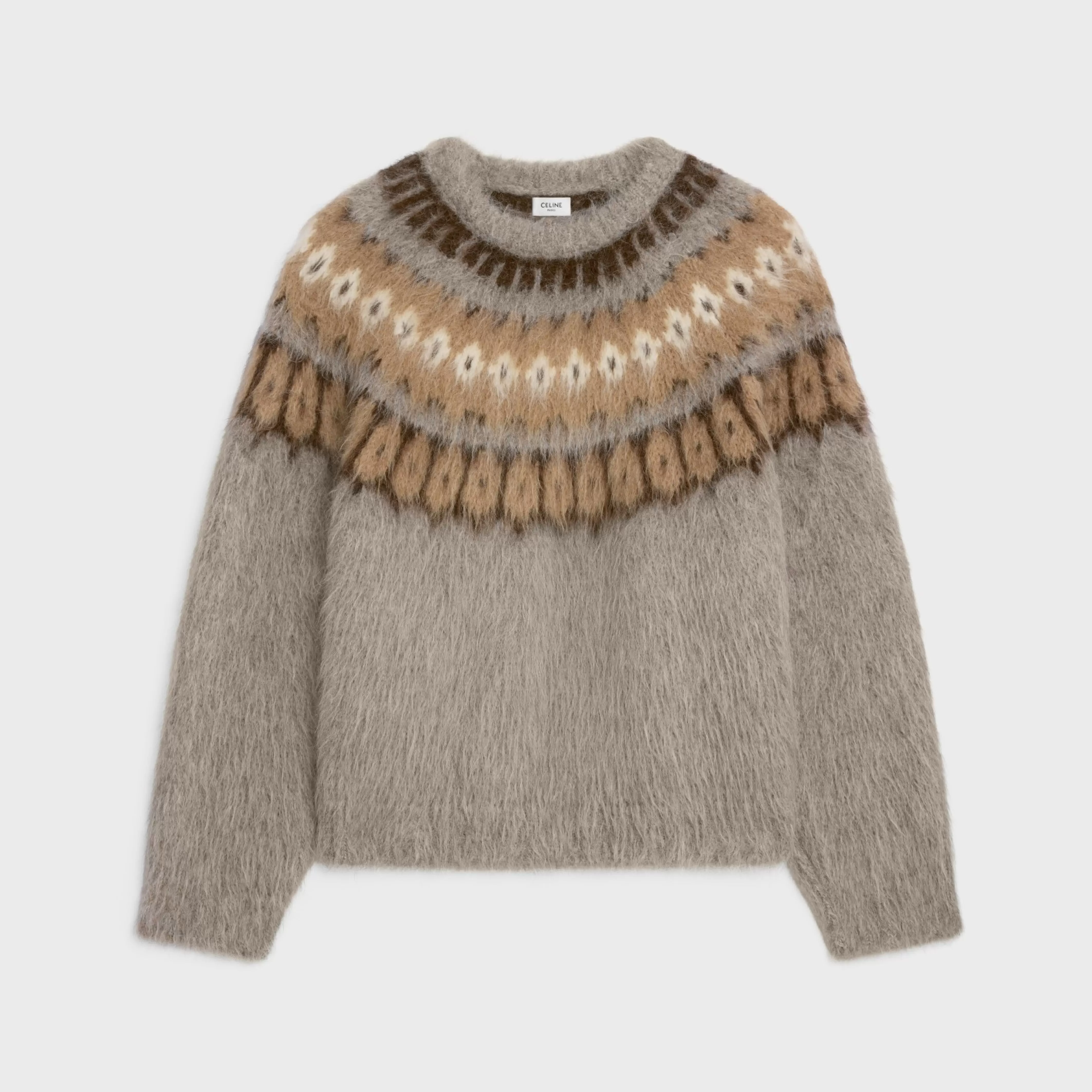 crew neck sweater in brushed fair isle alpaca wool^CELINE Clearance