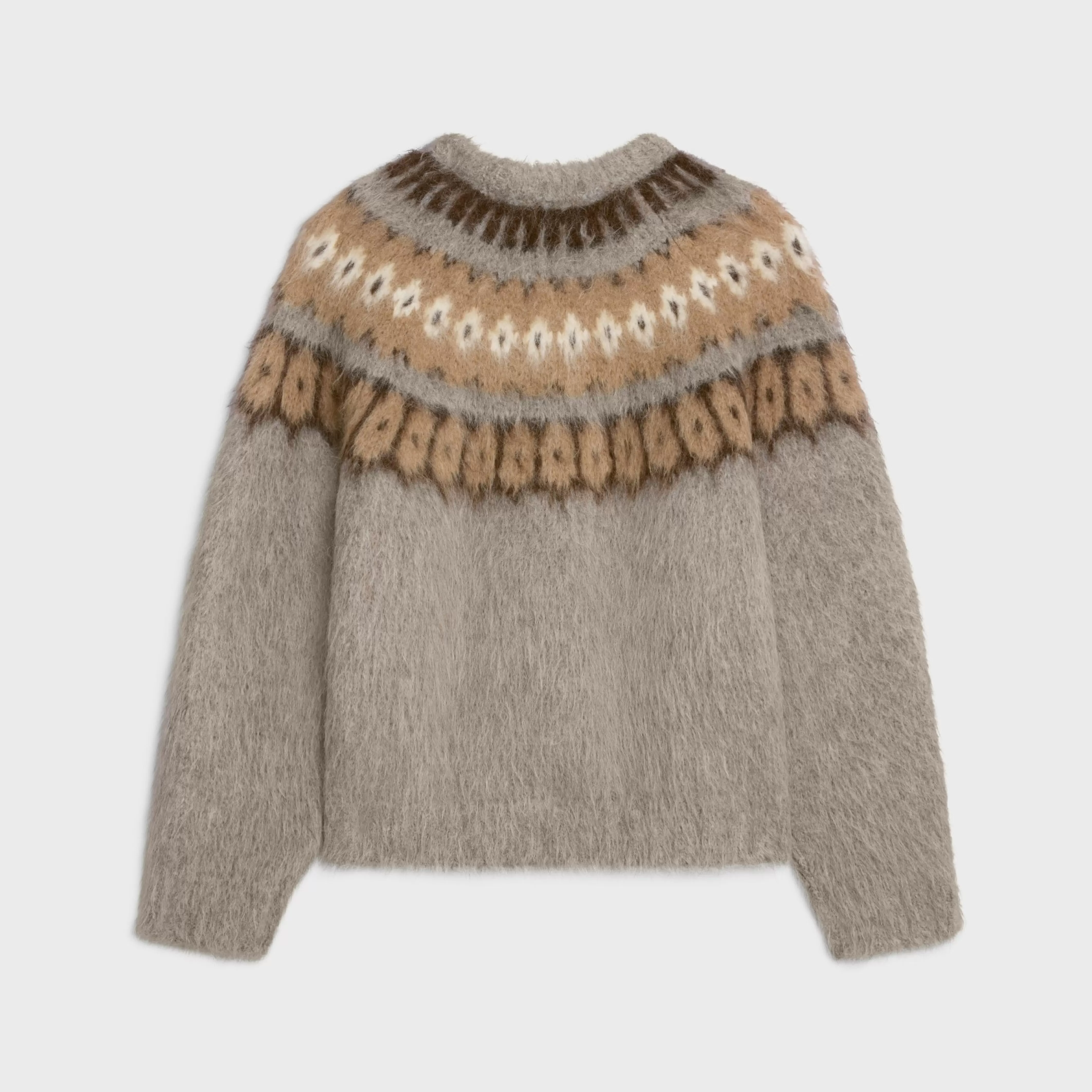 crew neck sweater in brushed fair isle alpaca wool^CELINE Clearance