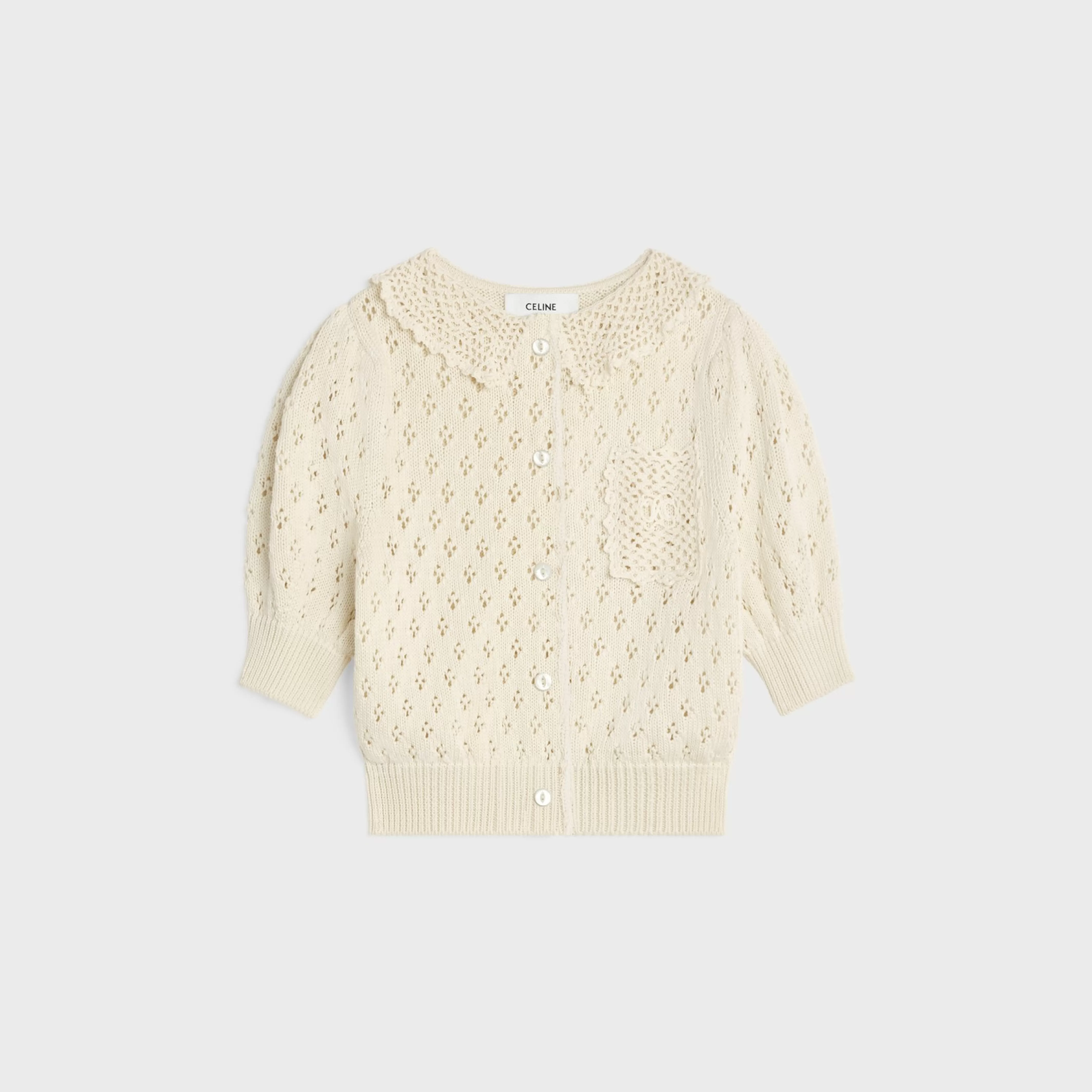 cropped cardigan in pointelle cotton^CELINE Store