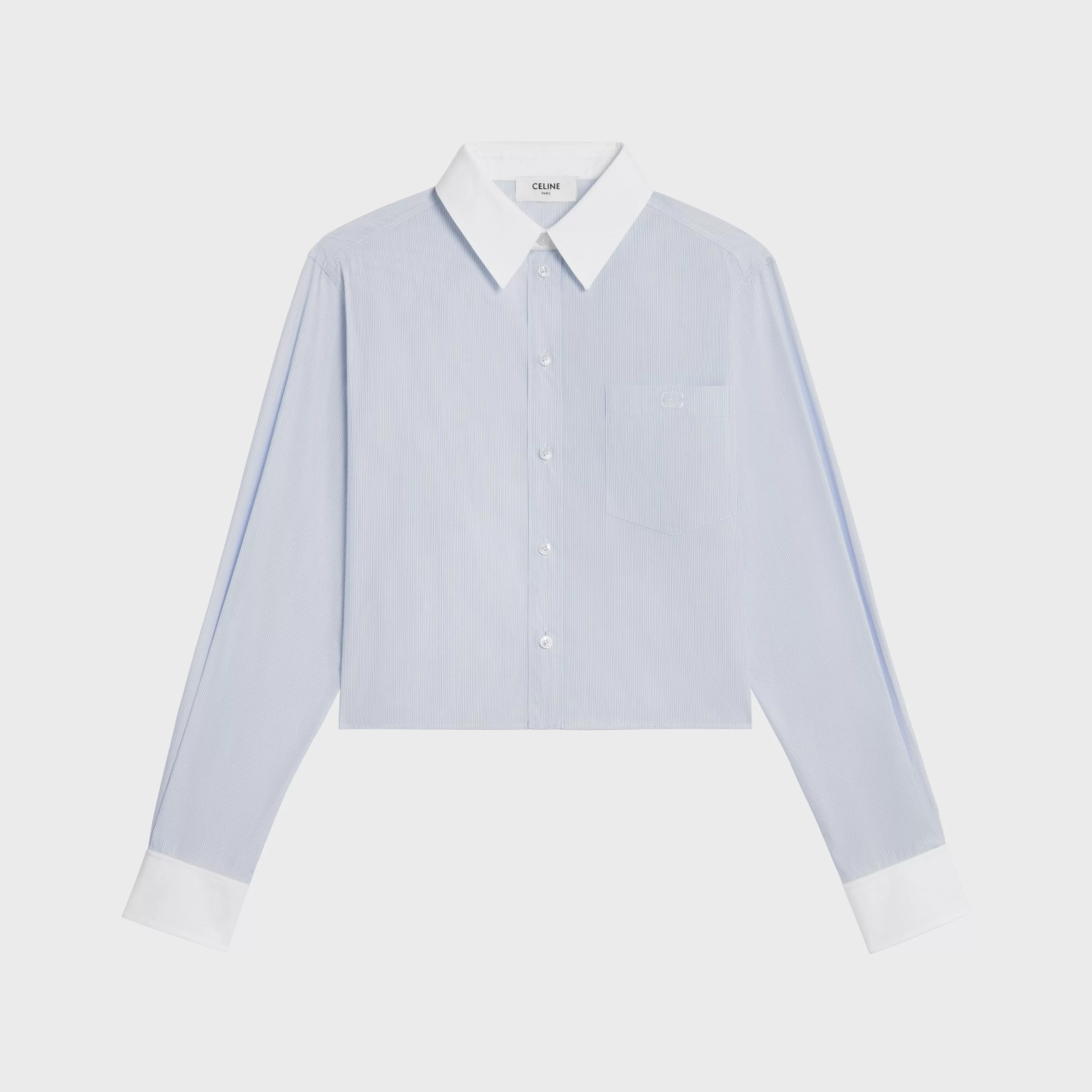 cropped shirt in striped cotton poplin^CELINE Fashion