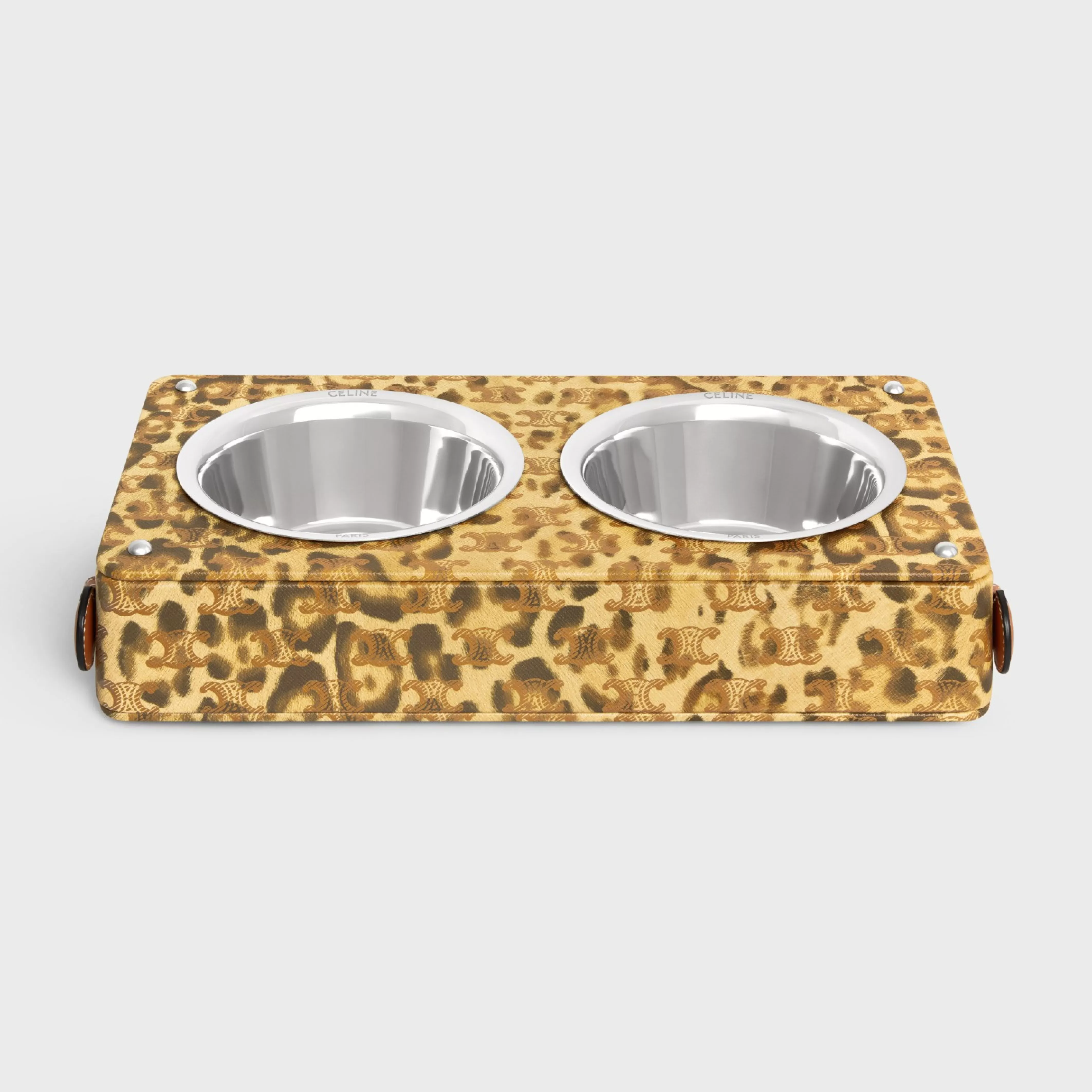 Dog bowl in lambskin with Triomphe canvas with print^CELINE Store