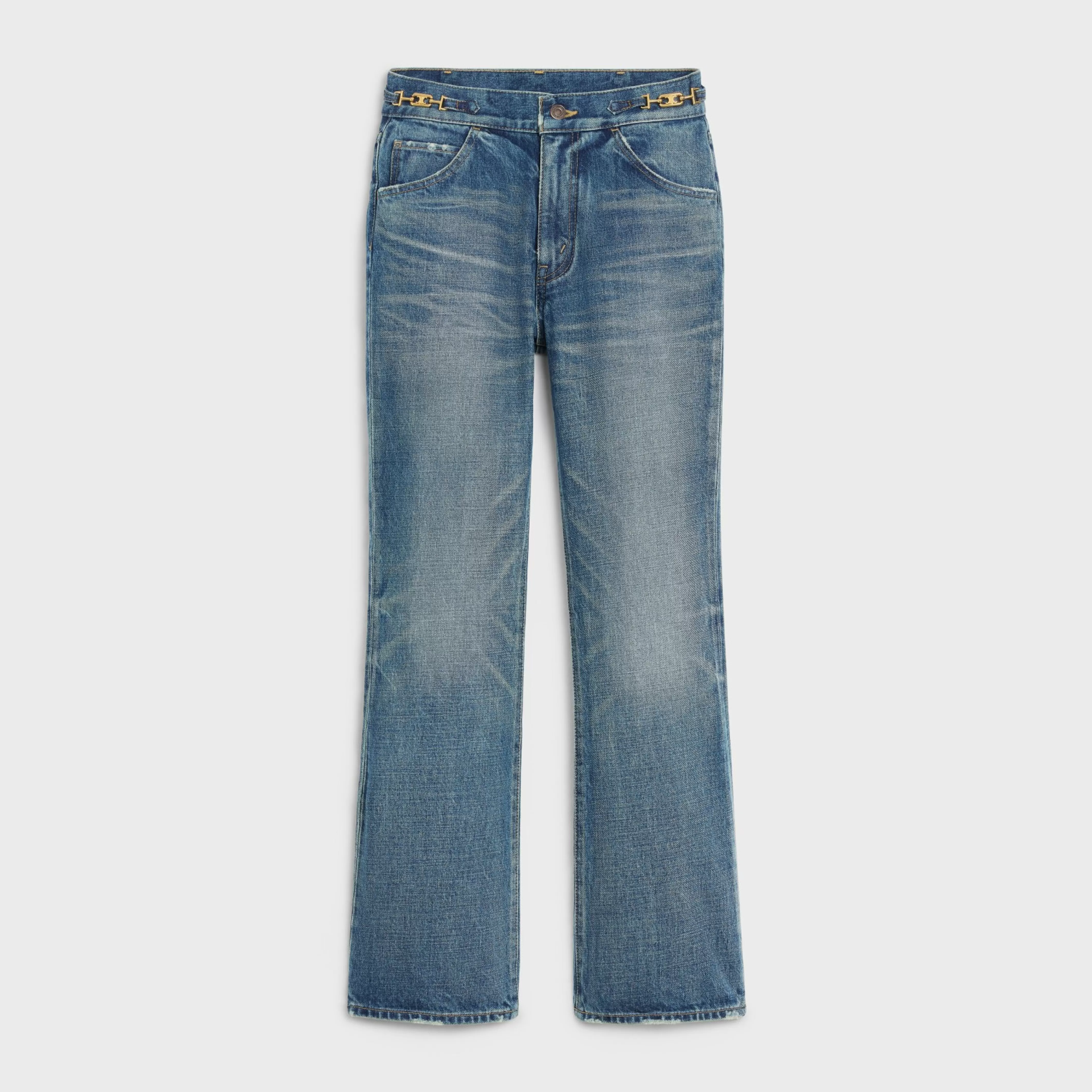 DYLAN FLARED JEANS WITH SIGNATURE IN UNION WASH DENIM^CELINE Shop