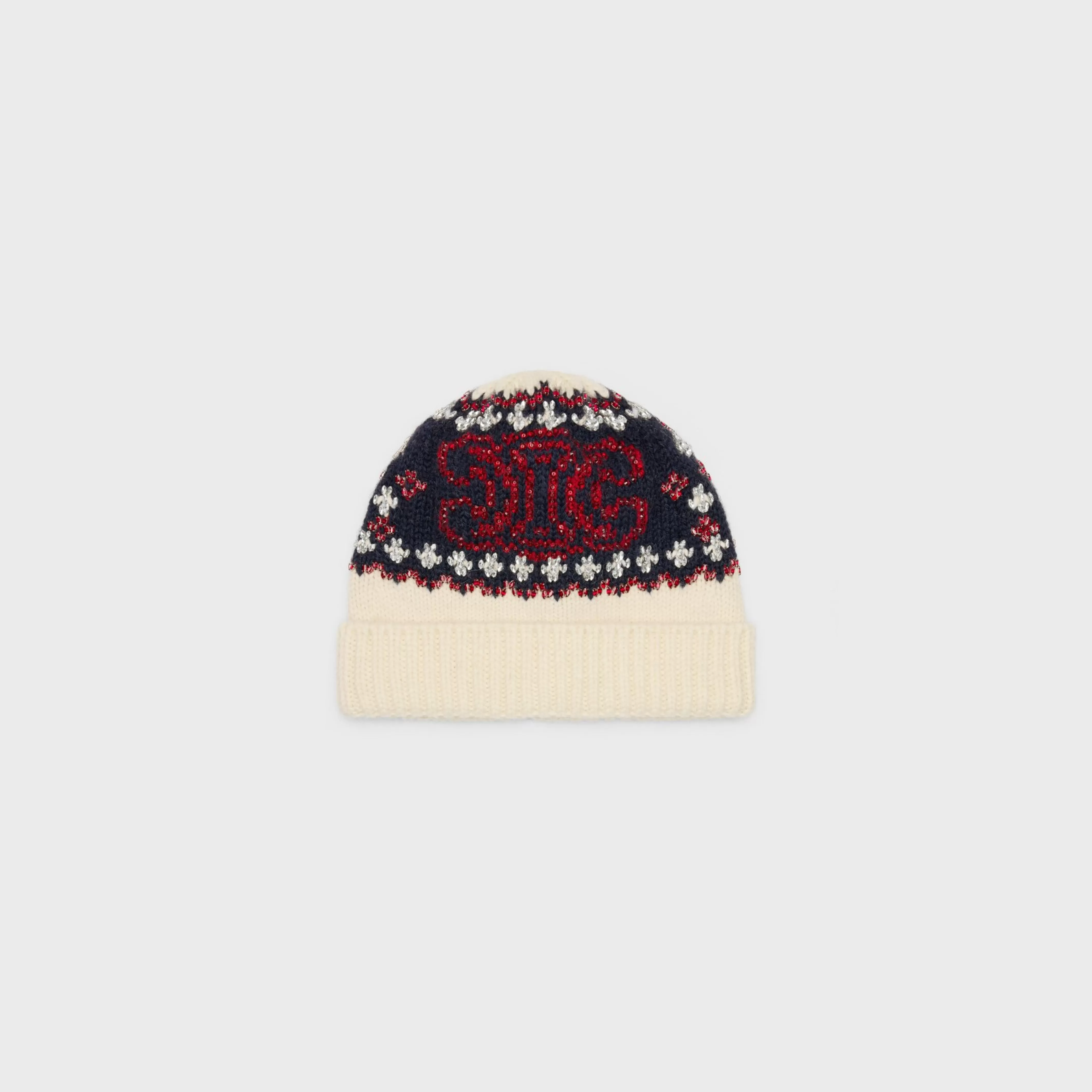 embroidered beanie in fair isle wool^CELINE New