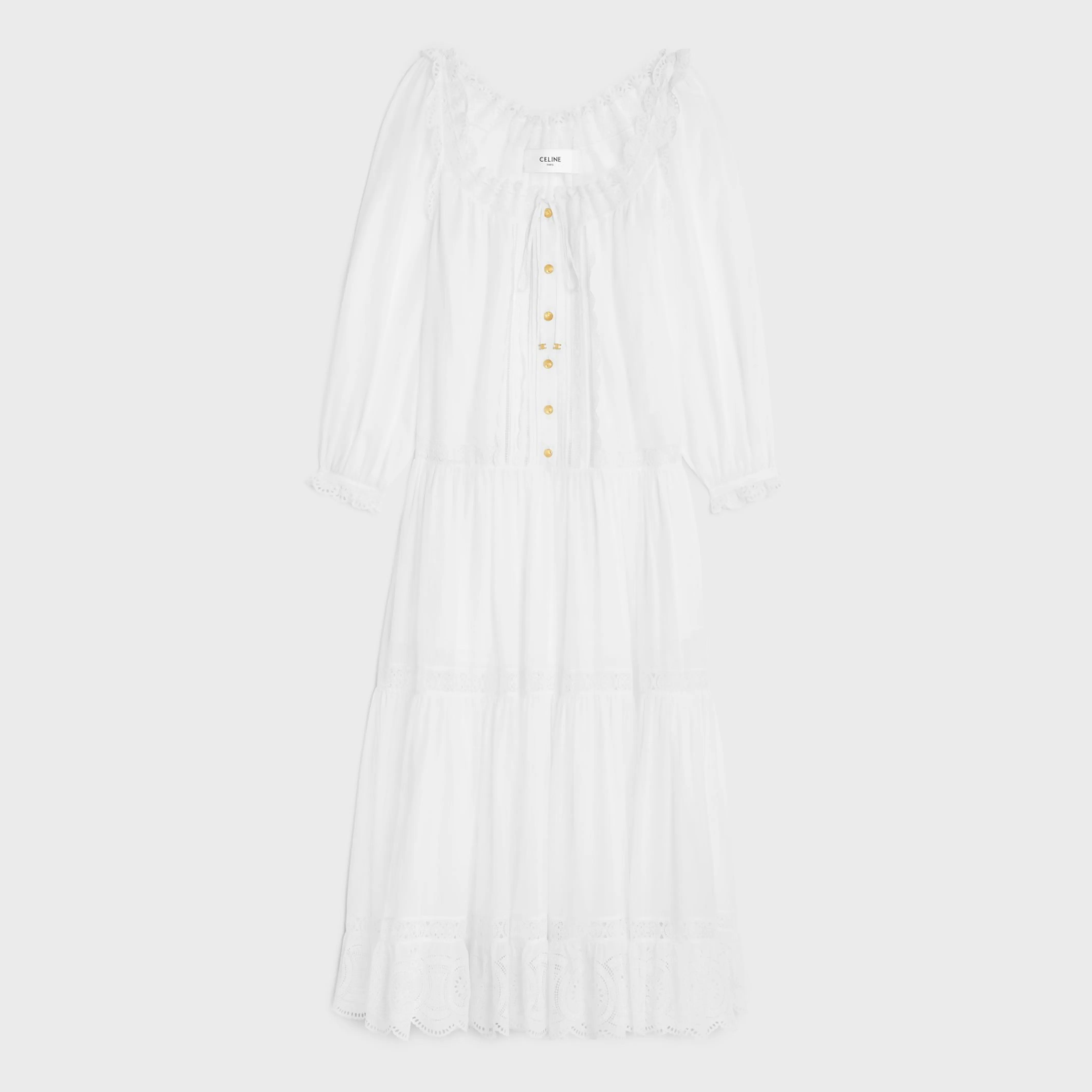 embroidered folk dress in cotton muslin^CELINE Hot