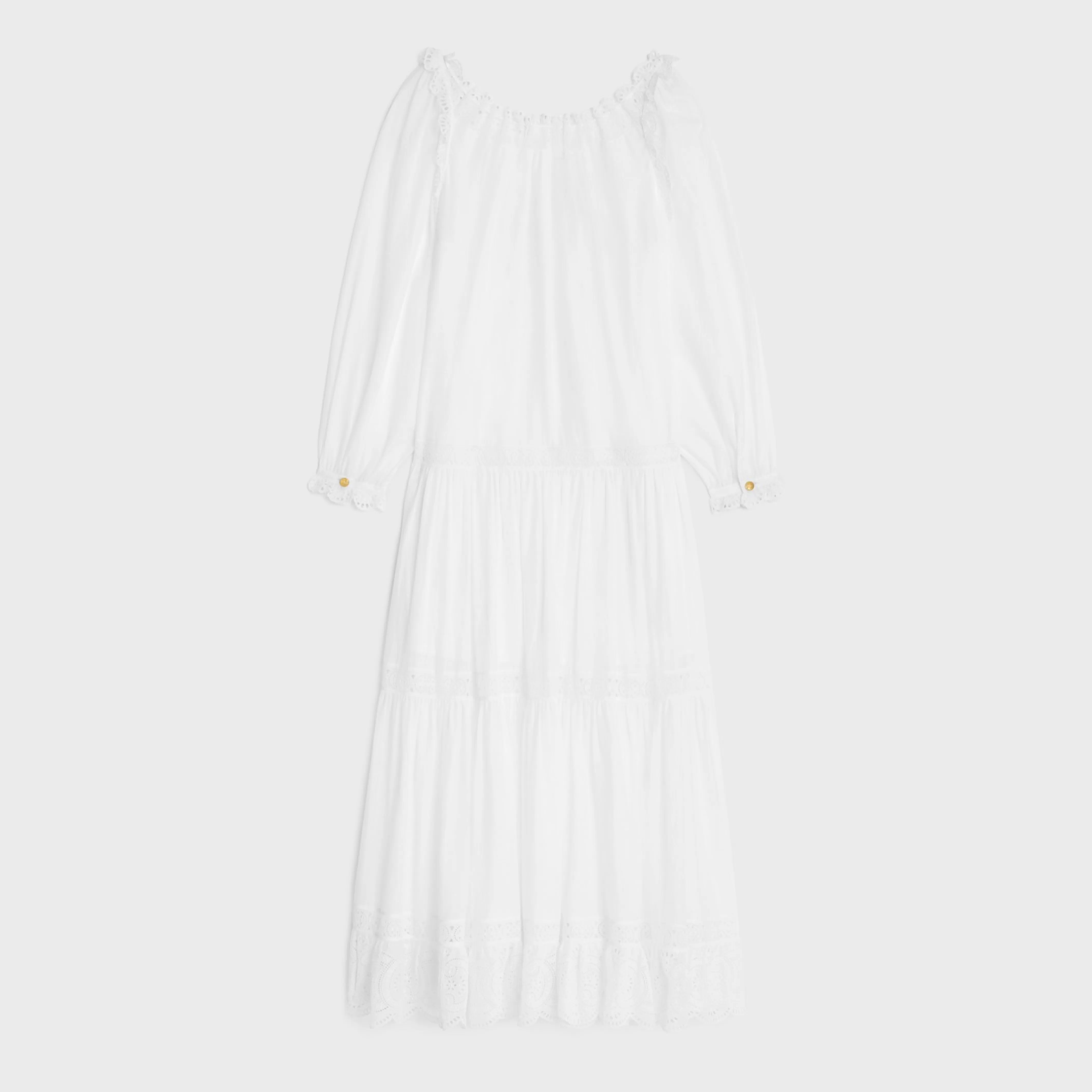 embroidered folk dress in cotton muslin^CELINE Hot