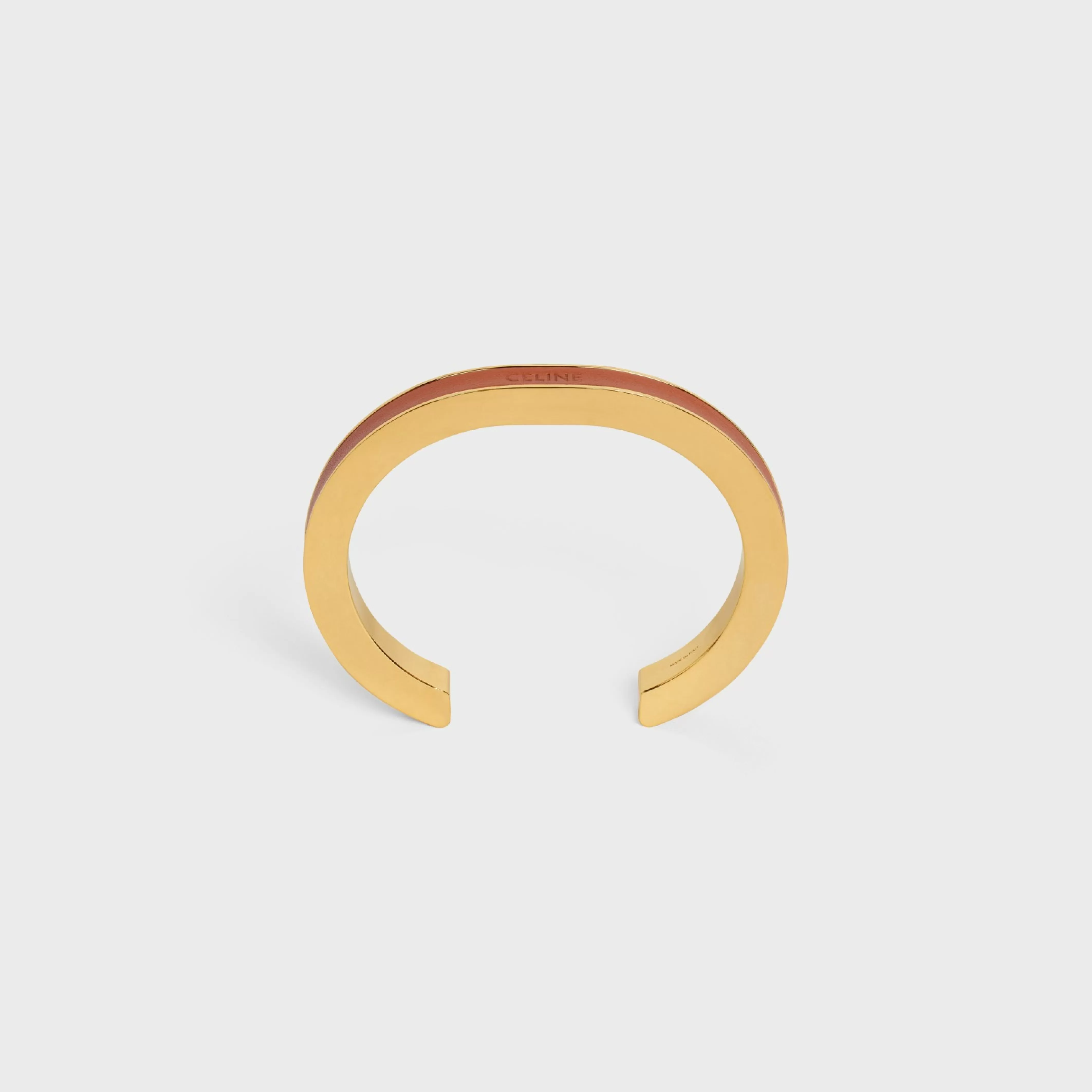 Formes Simples Leather Cuff in Brass with Gold Finish and Calfskin^CELINE New