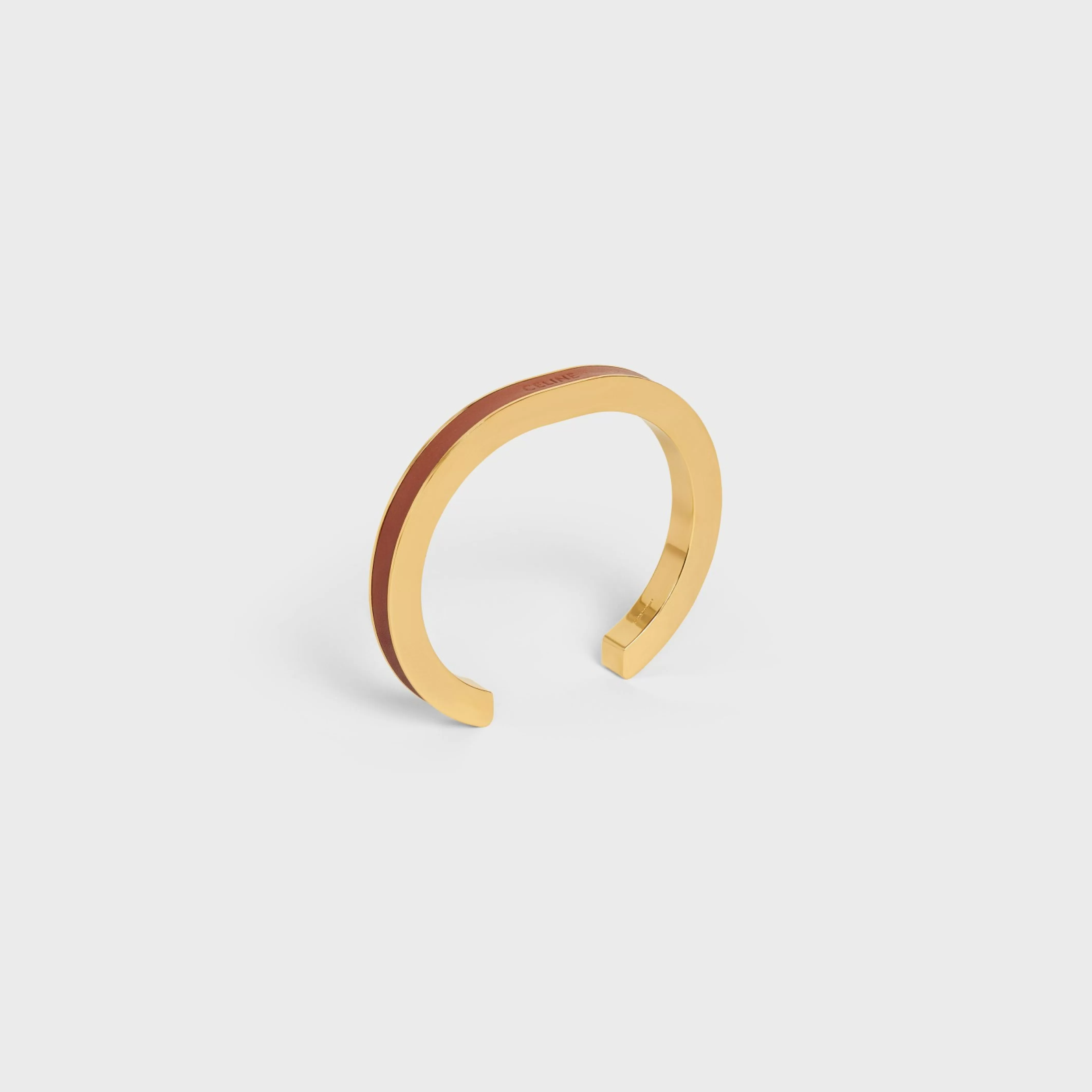 Formes Simples Leather Cuff in Brass with Gold Finish and Calfskin^CELINE New