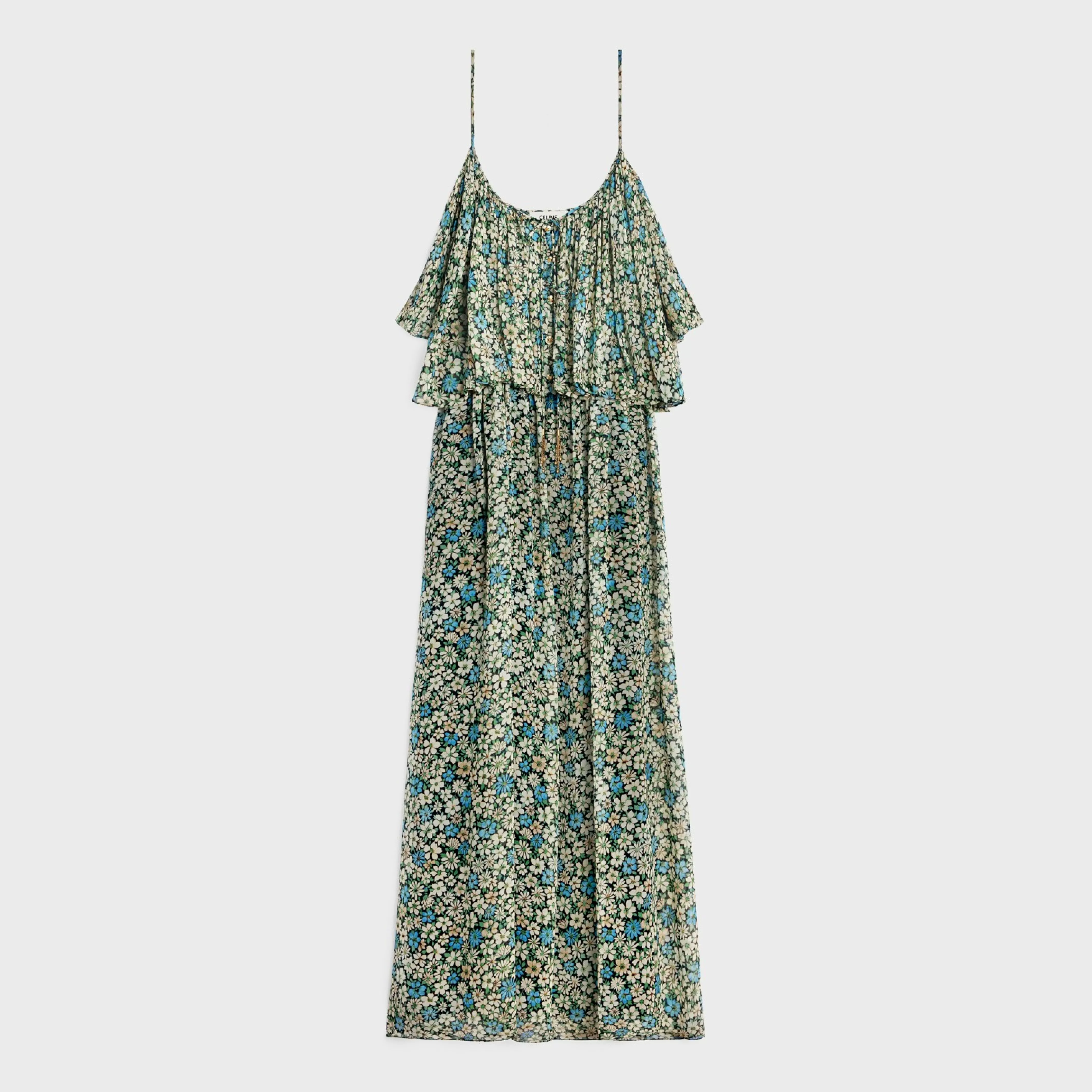 gathered midi dress in silk georgette^CELINE Shop